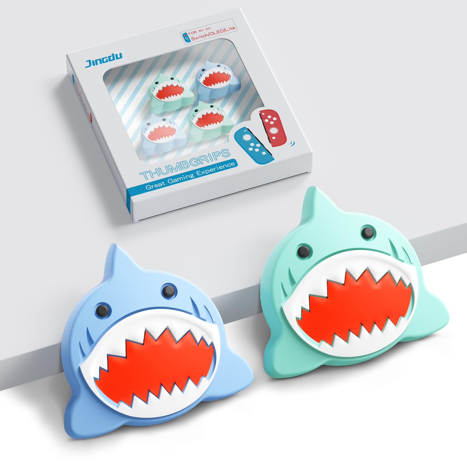4PCS Switch Thumb Grips for Nintendo Switch Joy-Con Joystick, Cute Soft Silicone Joystick Caps Accessories Compatible with Nintendo Switch / OLED / Lite Joycon, Shark