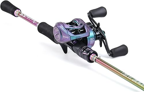 Miniatura 2 de Sougayilang Combo de caña de pescar giratoria, dos piezas de caña de pescar colorida Poratble de peso ligero con potente equipo de pesca para agua