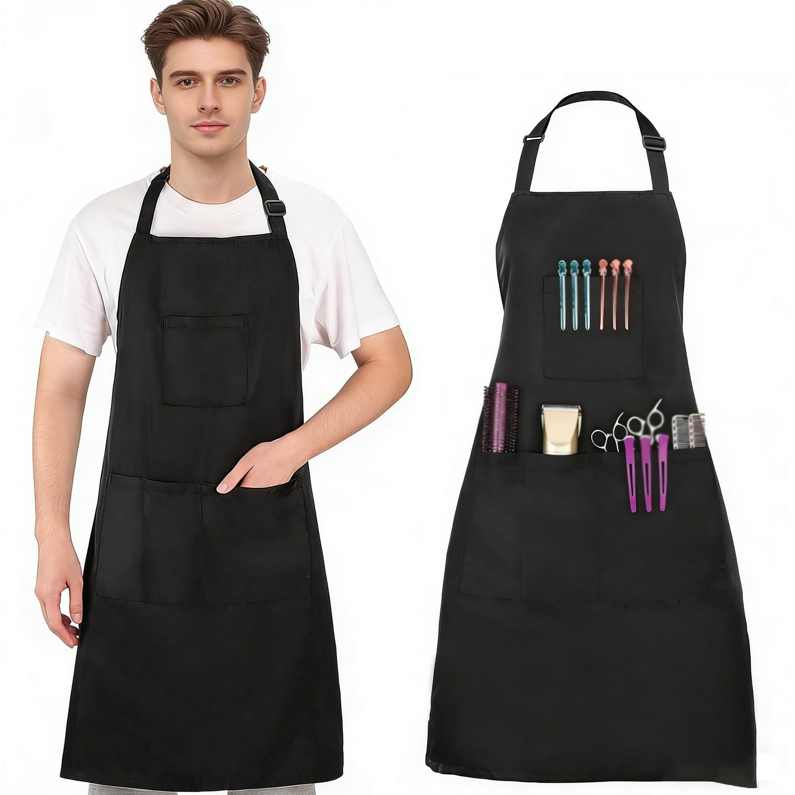 KxrTpx Hairdressing Apron, Hairdresser Apron, Nail Tech Apron, Durable Barber Gown for Styling Services, Artist Apron with Adjustable Design, Black Colour, One Size Fits Most