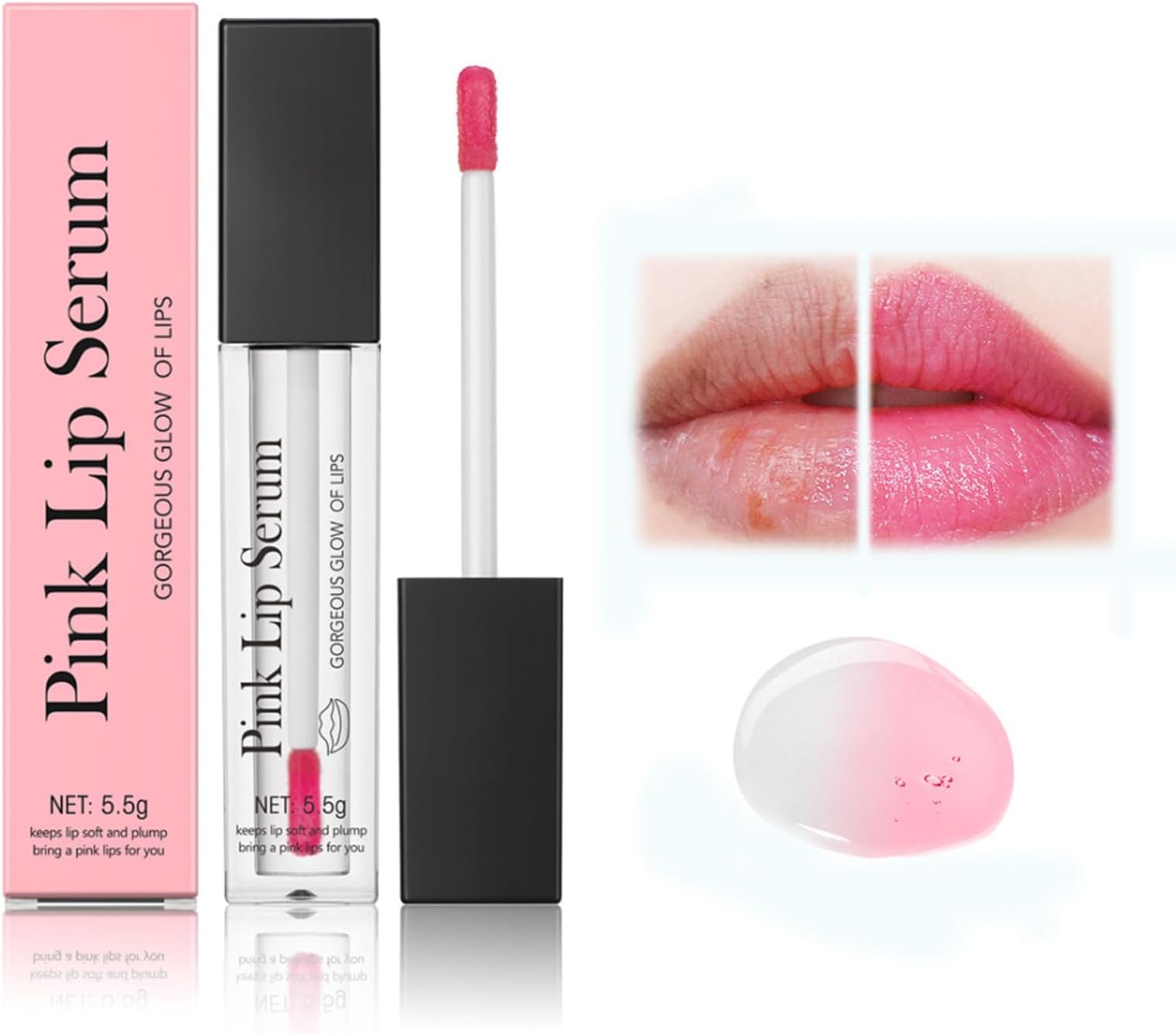 Pink Lip Serum Plump, Color Changing Lip Gloss Magic, Hydrating Lip Glow Oil Plumping Gloss Tinted Lip Balm Lip Care, Lip Plumper Transparent Lip Serum, Hydrating Moisturizing, Nourishing Glossy (1)