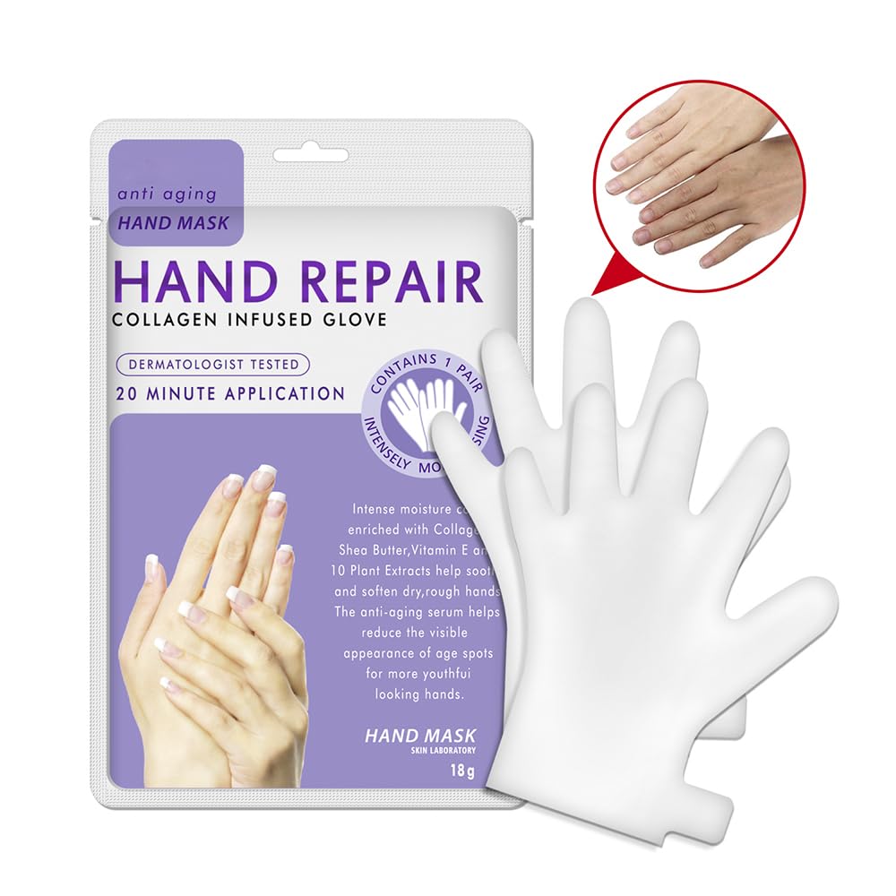 Maschera Mani 5 Paia, Guanti Idratanti Lavanda Con Collagene, Siero e Vitamine, per Mani Secche e Screpolate, Sbiancanti e Antietà, Riparazione Della Pelle Ruvida