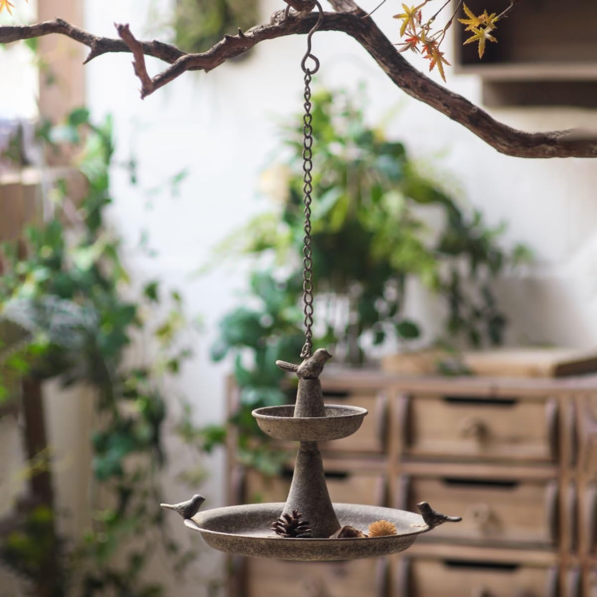 Mangiatoia Per Uccelli Sospesa A Due Livelli In Metallo Design Resistente Alle Intemperie Per Terrazzo Giardino Cortile Arredo Esterno