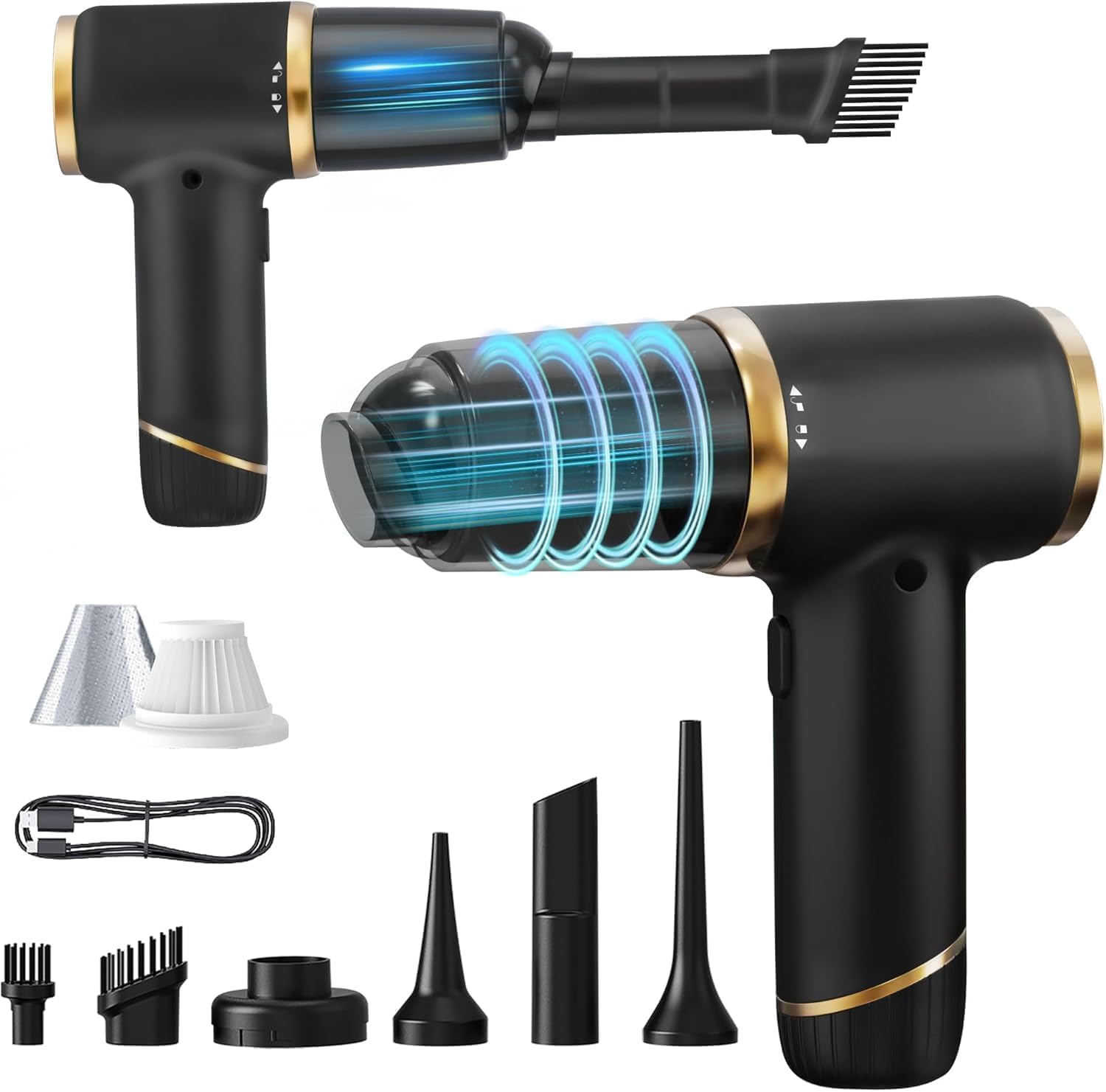 Handheld Vacuum Cleaner 15000PA Car Vacuum, 6 in 1 Portable Cordless Vacuum Cleaner Set, USB Rechargeable. Black Handheld Vacuum Cleaner 15000PA Car Vacuum, 6 in 1 Portable Cordless Vacuum Cleaner Set, USB Rechargeable. Black