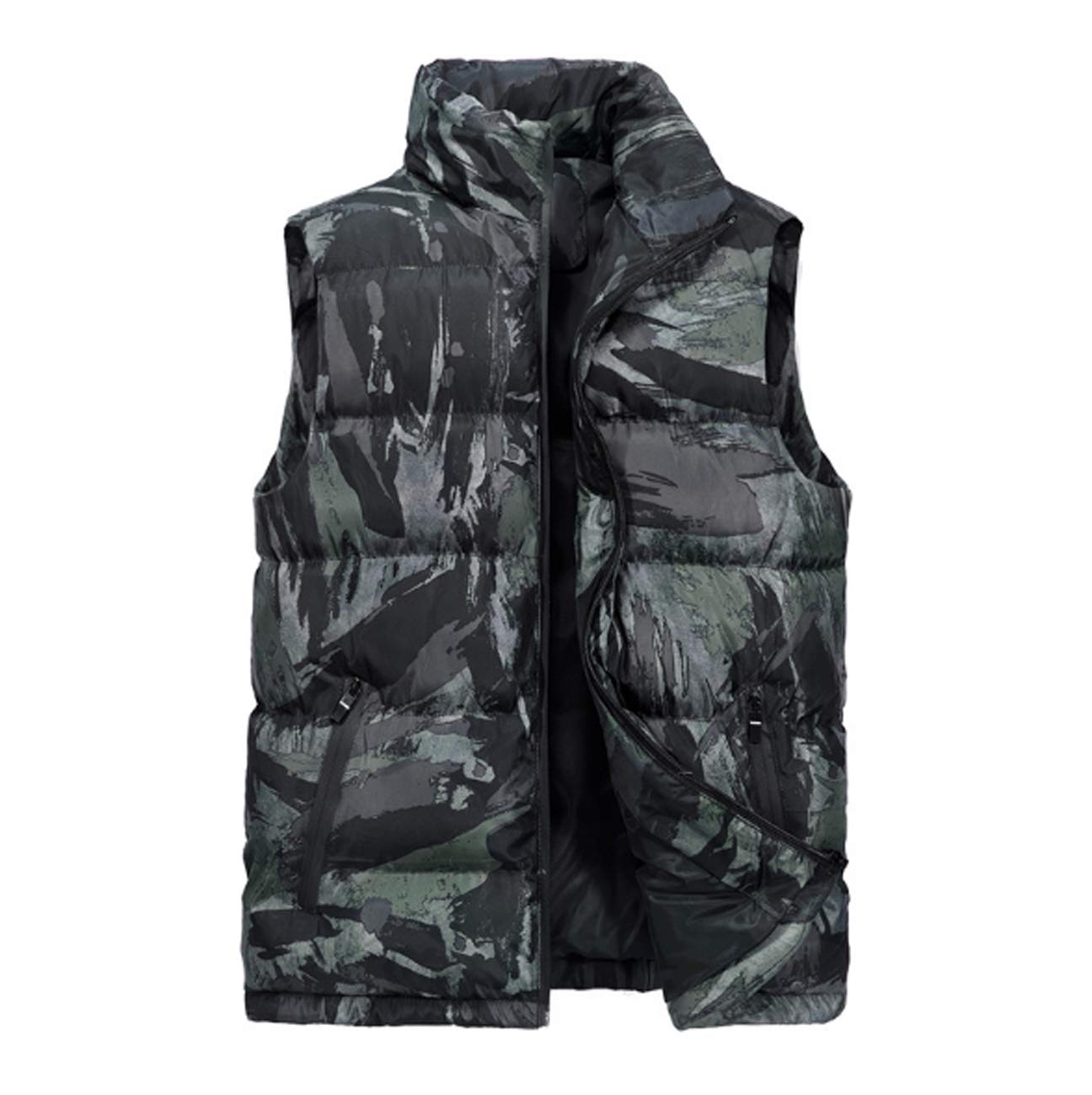 Gl Suit Men's Armygreen Winter Cotton Quilted Waistcoat Camouflage Padded Gilet Quilted Body Warmer Vest Classic Sleeveless Jacket For Running Cycling Walking Travelling,,S