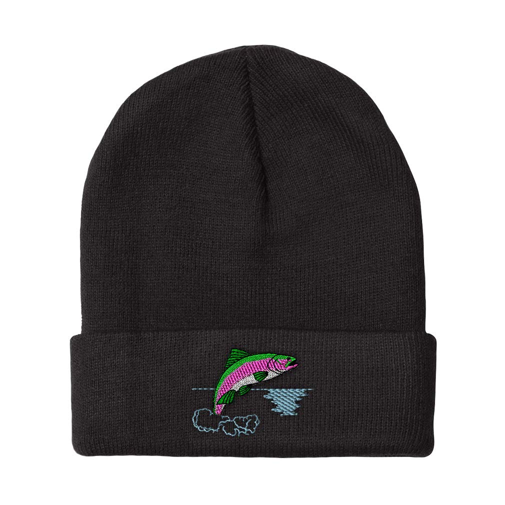 Beanies for Men Animal Wildlife Saltwater Sea Trout Ocean and Ocean Winter Hats for Women Acrylic Skull Cap 1 Size Black Design Only
