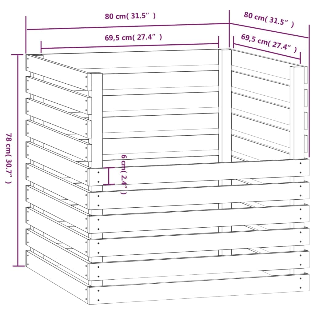 Komposter Massivholz Kiefer 80x80x78 cm Holzkompostierer Gartenkompost Behälter Bioabfall Tonnen Box Kompostierbox mit Belüftung für Rasen Schnittgut Laub und Recycling