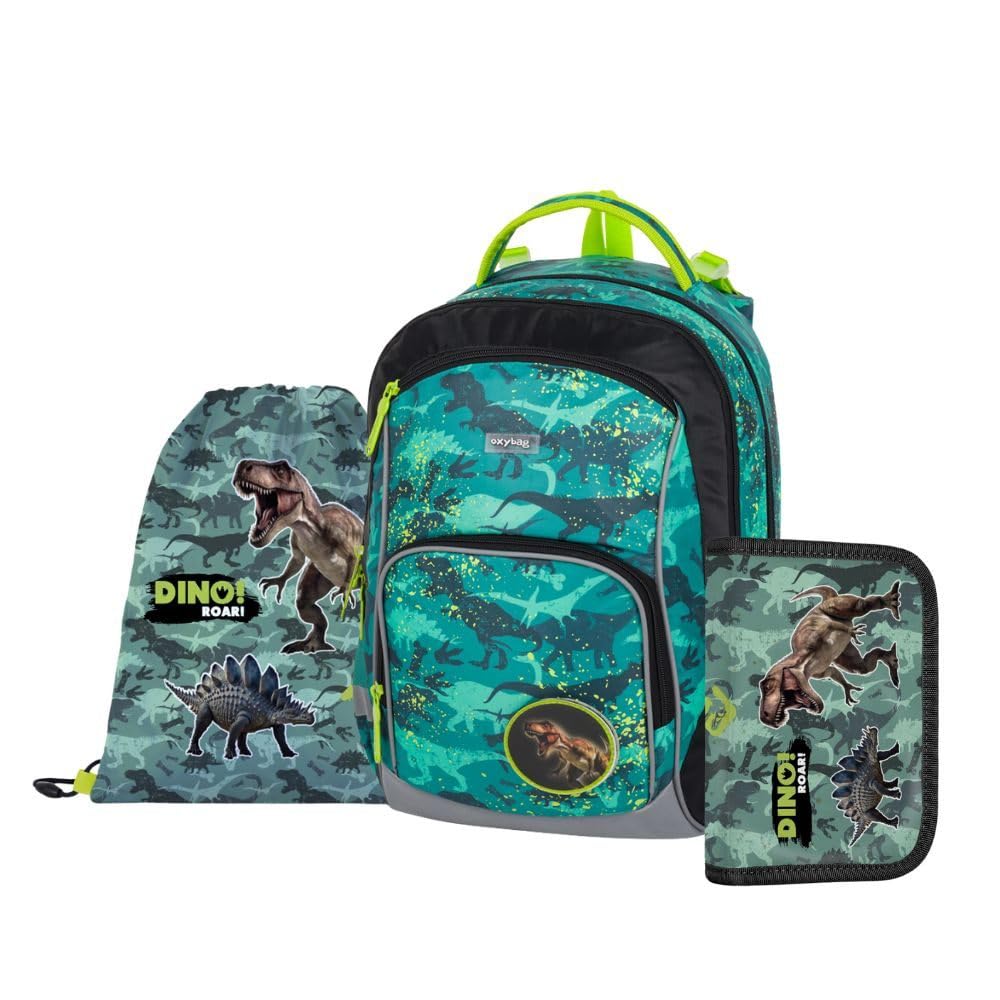 OXY GO - Mochila escolar (3 piezas, para 1 a 3ª clase: mochila ergonómica, estuche y bolsa de gimnasia, con elementos reflectantes para mayor seguridad, ideal para niños a partir de 125 cm)