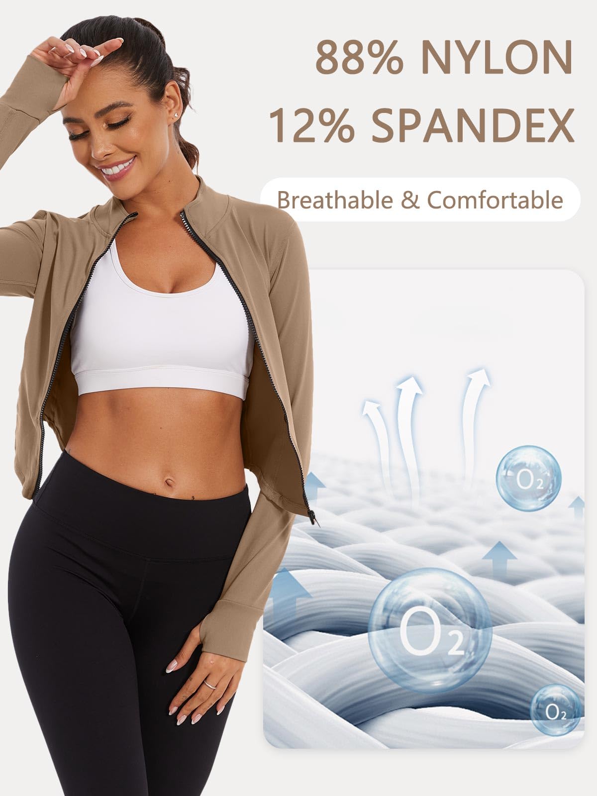 CheChury Femmes Sport Veste Zip Respirante Veste de Course à Manches Longues dégagée Haut Slim Respirant Haut Quickdry Trou Pouce Veste Jogging Yoga