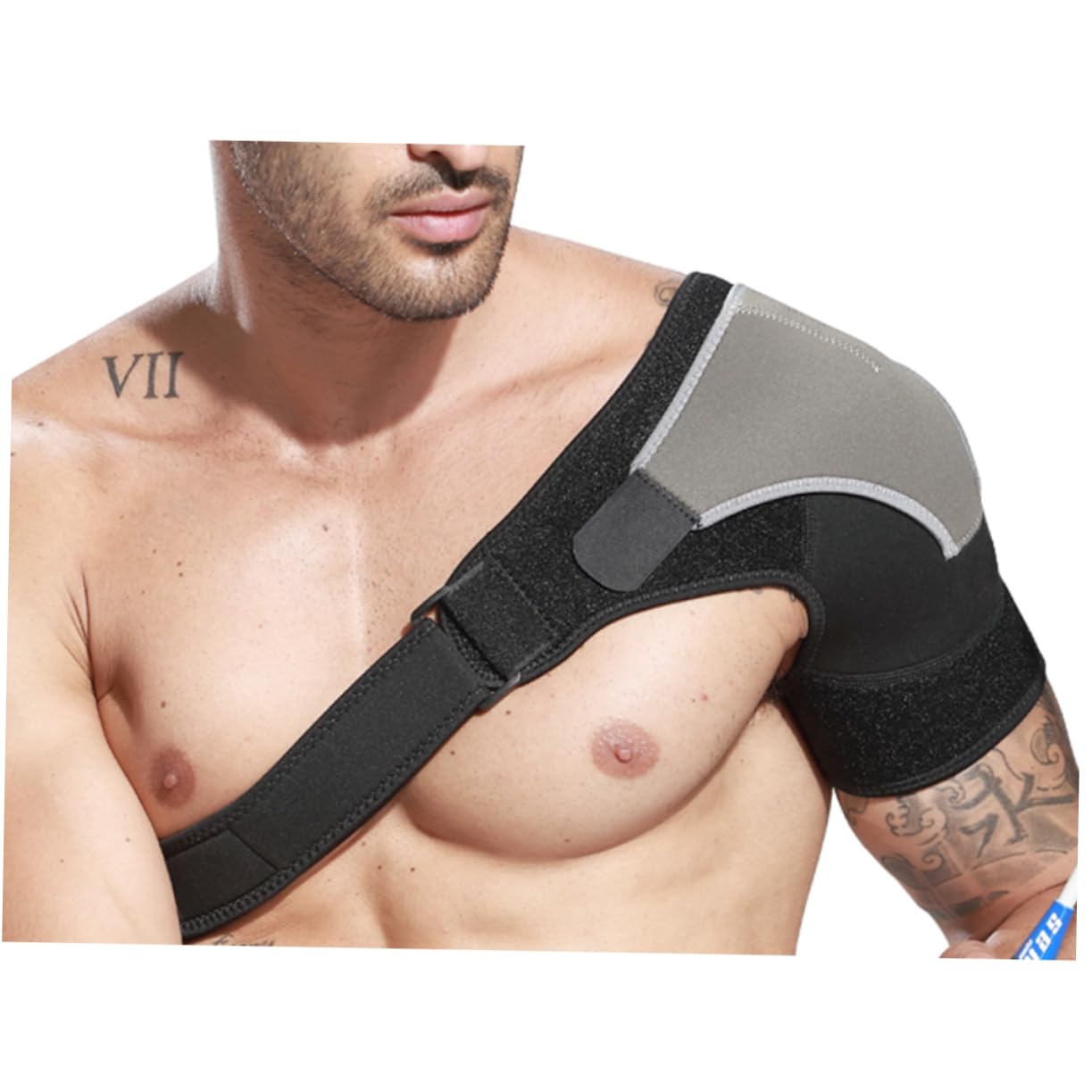 Gogogmee Breathable Shoulder Wrap Sports Shoulder Sling Adjustable Pad for Pain Alleviation (black Grey Left)