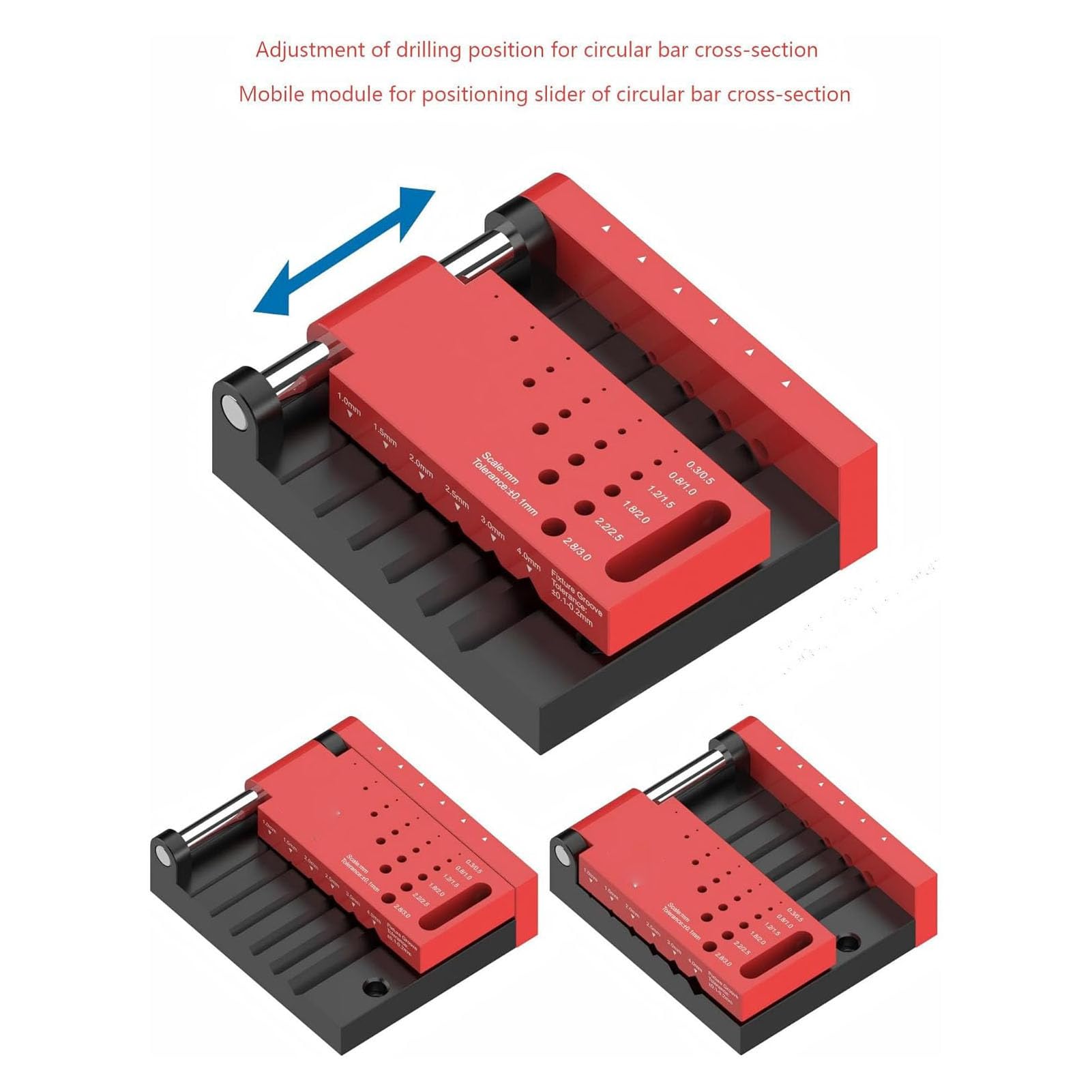 Fockety Localizzatore centrale per barre tonde, guida di foratura regolabile, posizionatore portatile per fori per strumenti di modellismo, modifica fai de te di figure