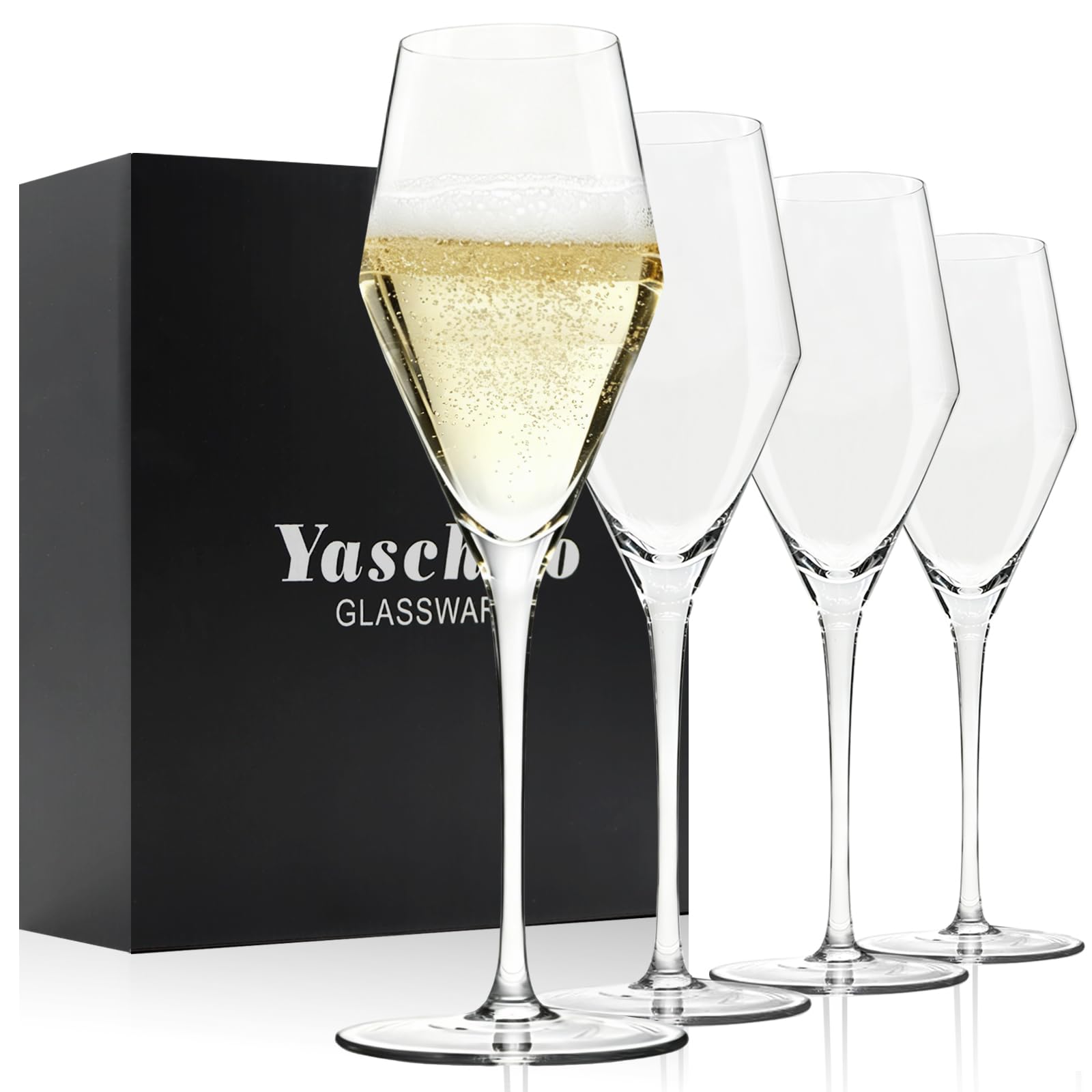 Champagne Flutes Set of 4, 8.5OZ Tulip Wider Champagne Glasses