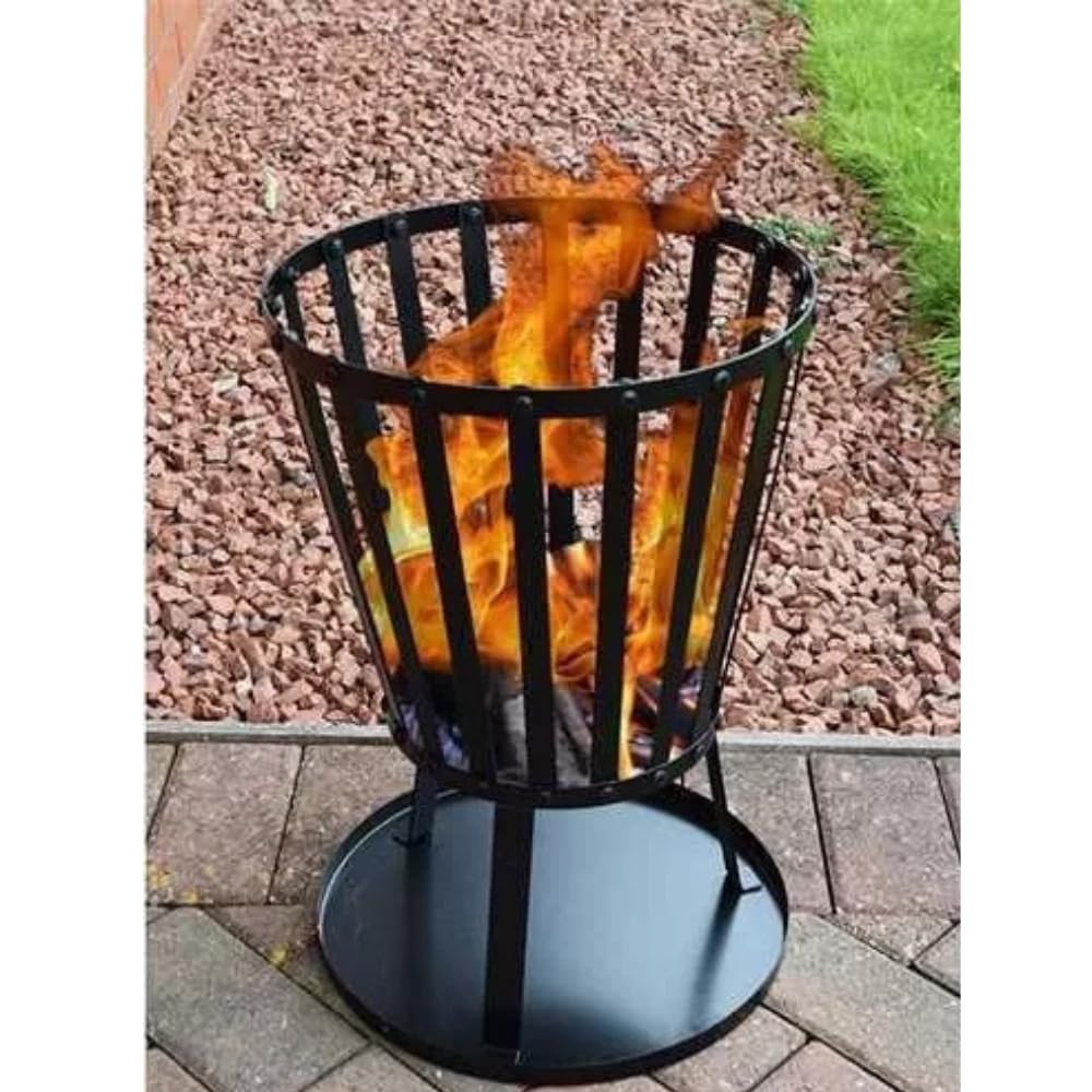 Garden Mile Black Marco Paul Steel Outdoor Fire Pits For Garden With Ash Tray - Large Brazier Effect Portable Log Burner, Circular Basket Fire Pit Bbq Log Burner, Metal Fire Pits For Beach, Camping, Patio