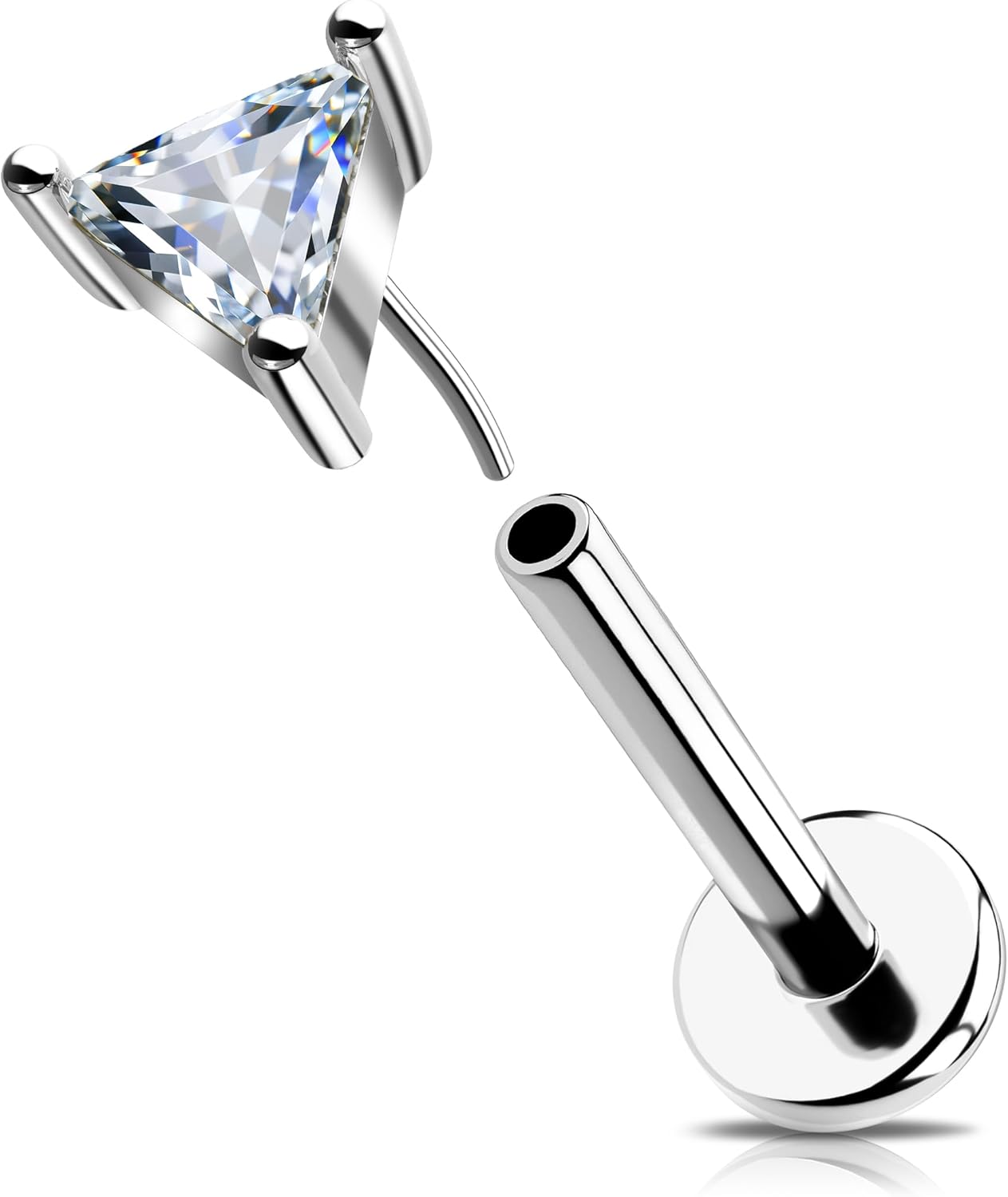 OUFER 16G Helix Piercing Jewelry, 316L Stainless Steel Forward Helix Earrings, Triangle Clear CZ Flat Back Labret Lip Piercing, Push Pin Cartilage Tragus Earrings For Women Men