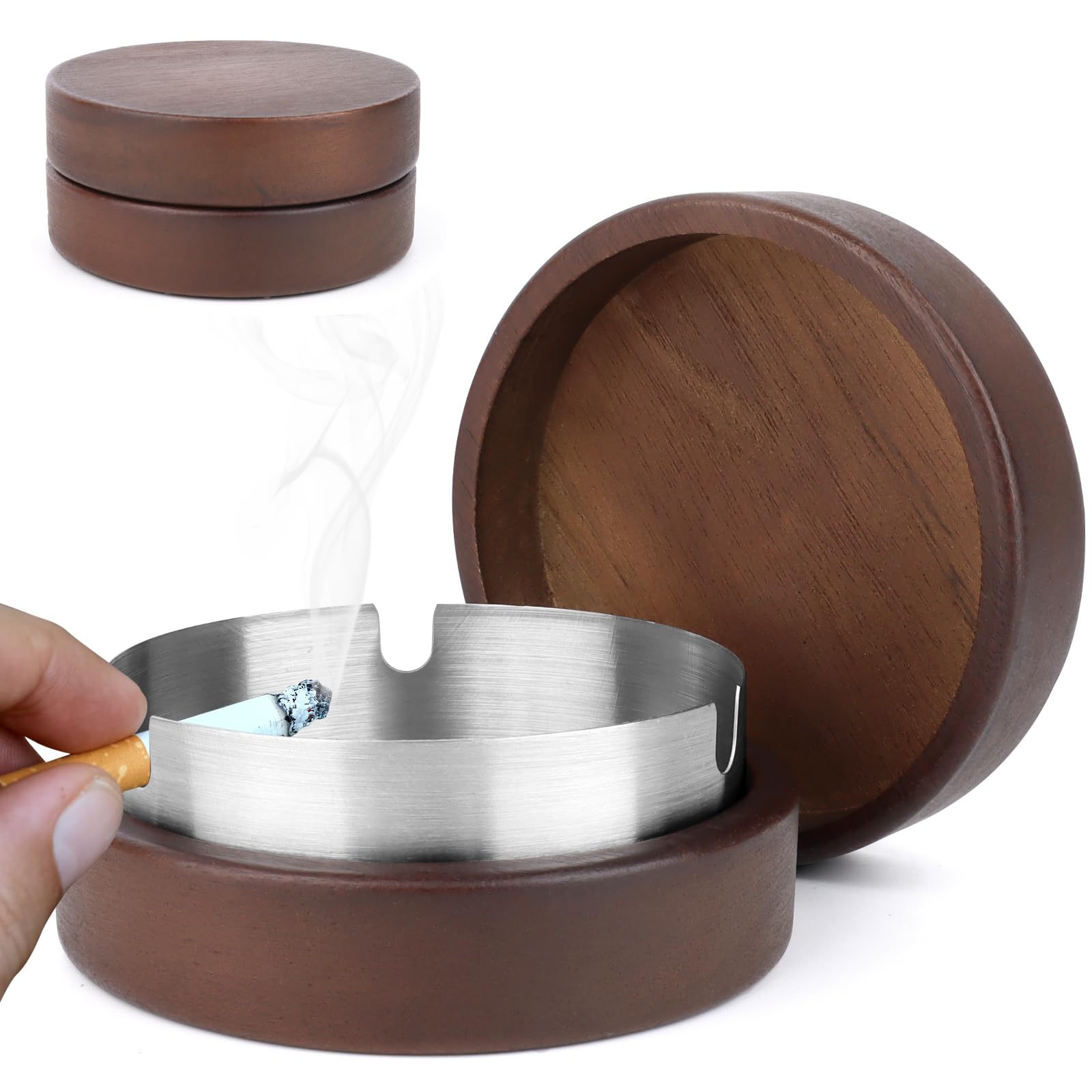 Cendrier Fermé Design Élégant En Bambou - Portable Anti-Odeur Pour Intérieur Et Extérieur