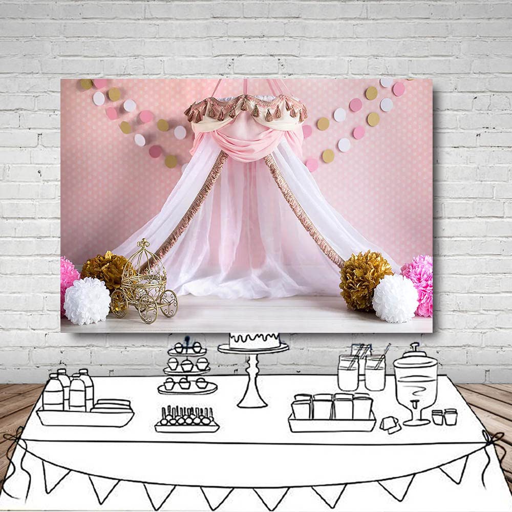 Toile Fond Photo 1er Anniversaire Fille - 2,4x1,8m Fleurs Roses Ballons - Décoration Fête