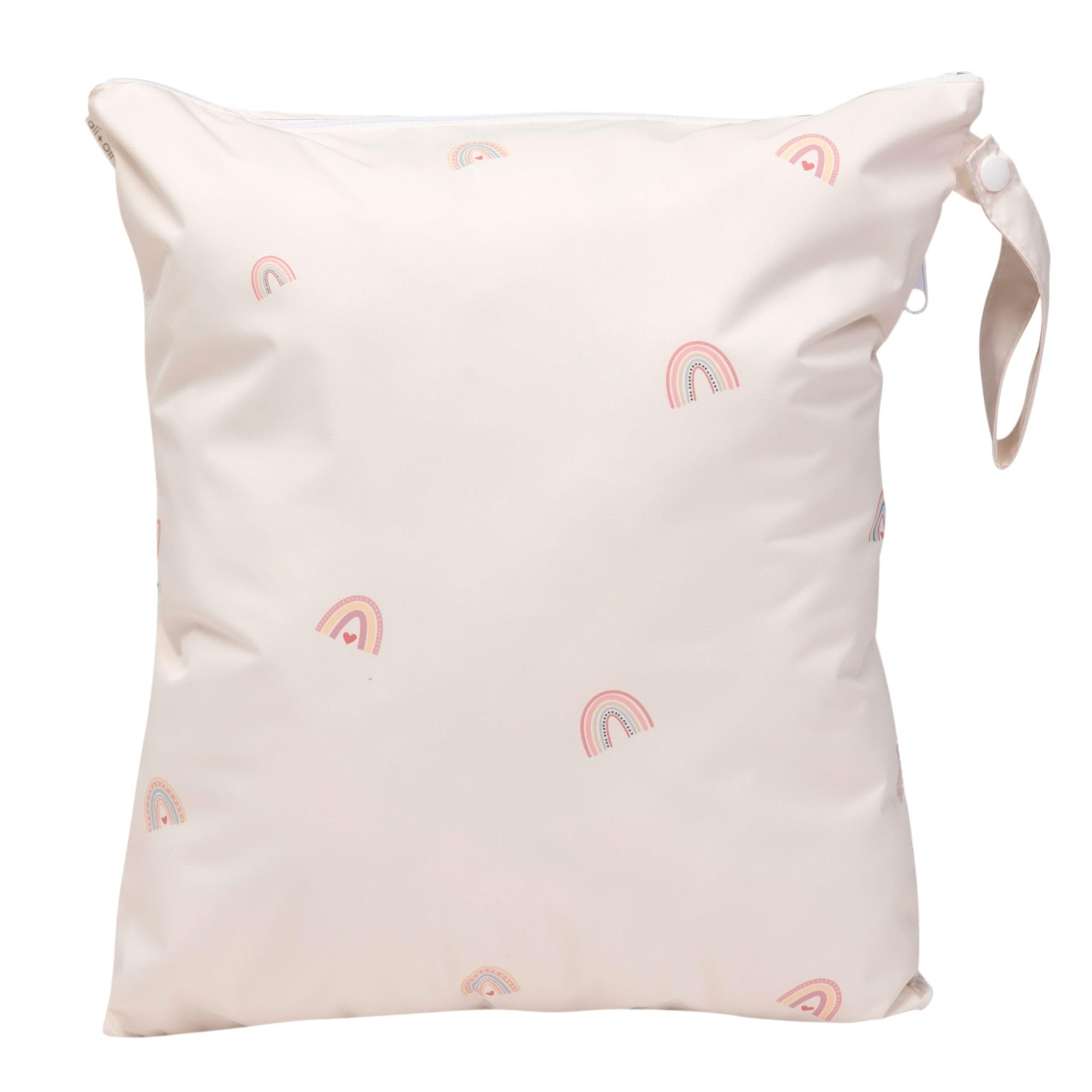Ali+Oli Water Resistant Dual-Compartment Wet-Dry Bag for Travel, Hook to Stroller, Daycare, Diapers, Diaper Bag, Clutch Bag,15x12 inches (Rainbows)