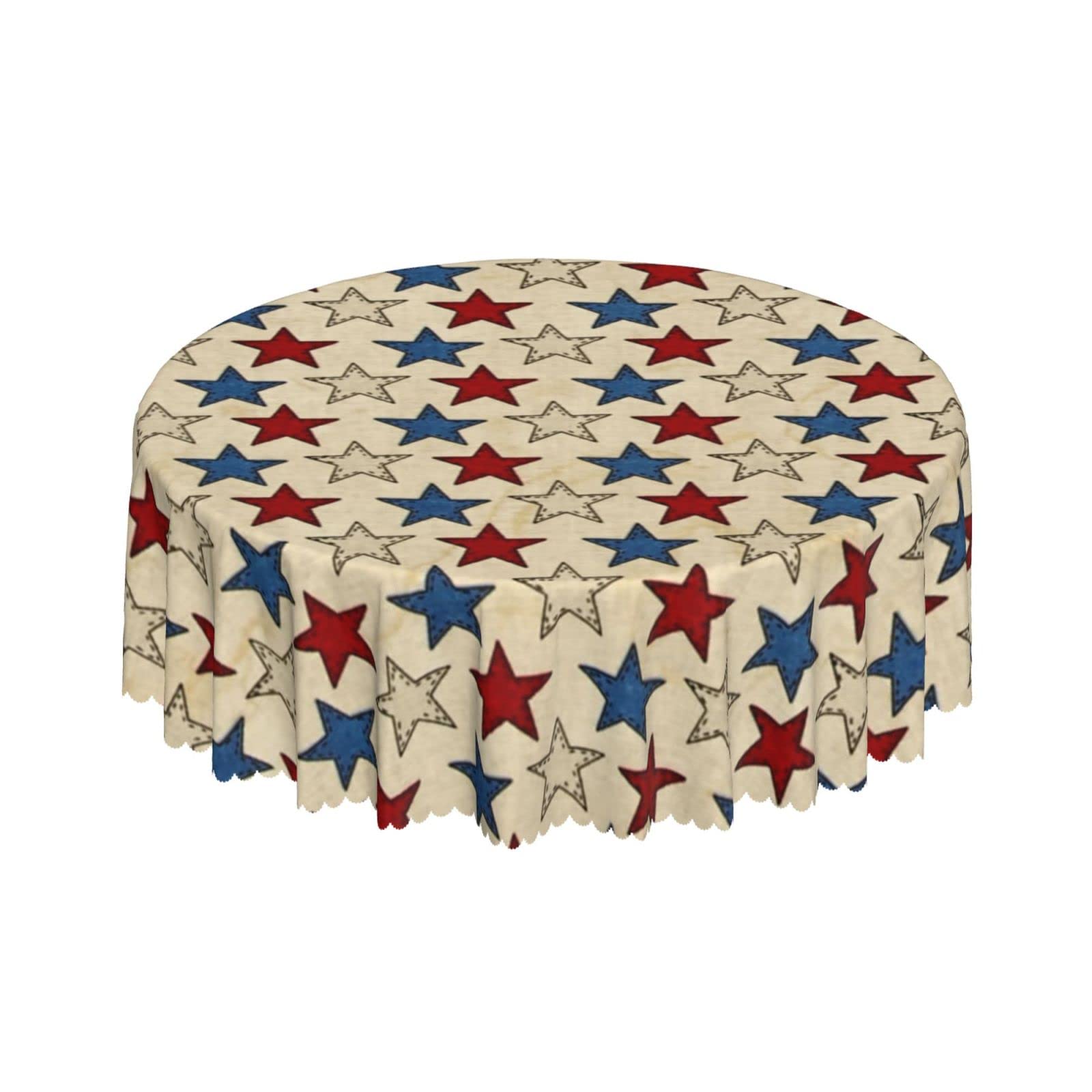 Lsjuee American Stars Ivory Patriotic Round Tablecloth 60 Inch Printed Washable Tablecloth for Dining Party Holiday Fall Home Decorative