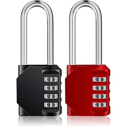 ZHEGE Padlock 2 Pack, 2.2 Inch Long Shackle Combination Lock, 4 Digit Outdoor Waterproof Padlock for School Gym Locker, Fence, Gate, Toolbox (Black and Red)