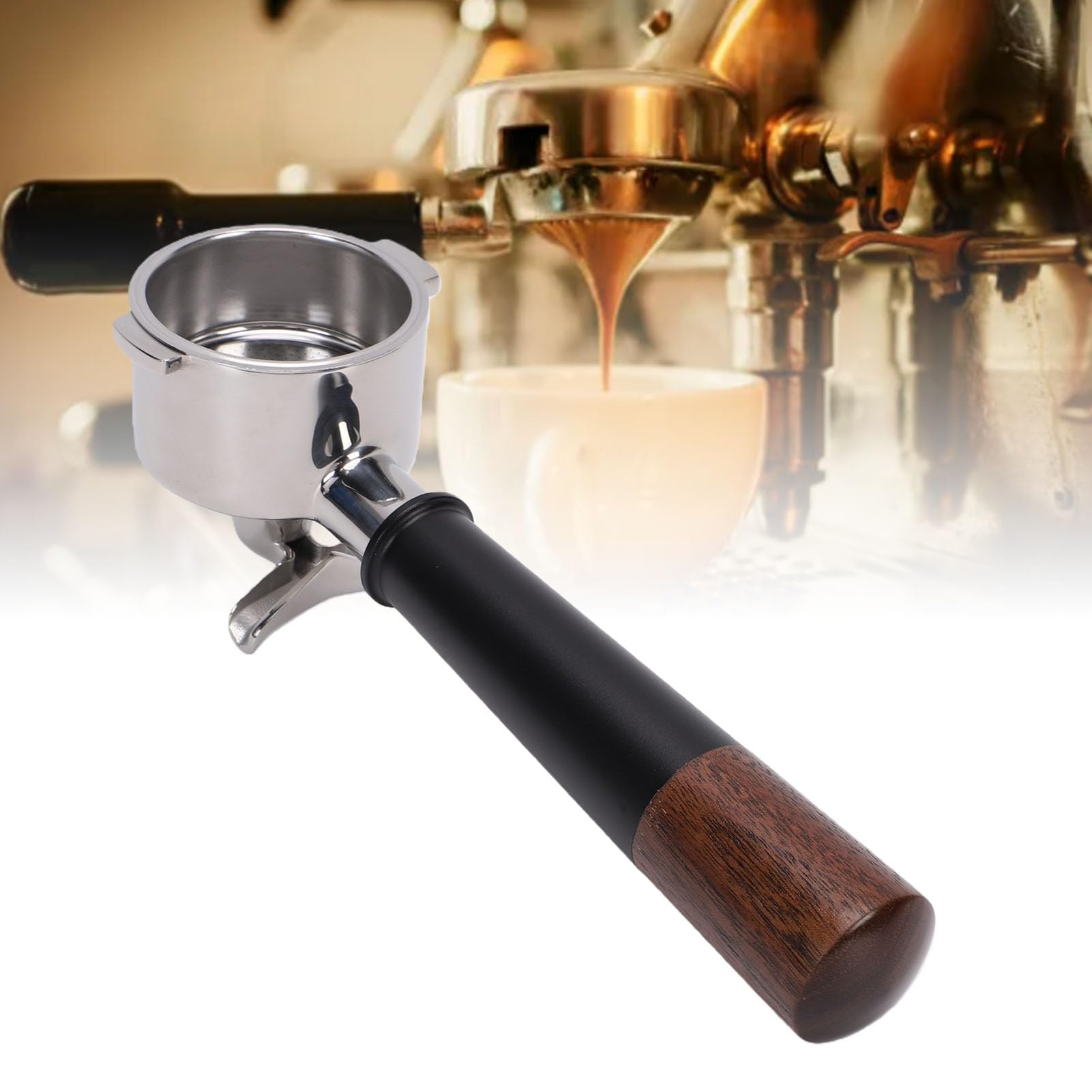 TOPINCN Portafiltro de café de 51mm, Repuesto de Portafiltro de Acero Inoxidable de 2 Orejas (Caño doble con fondo)