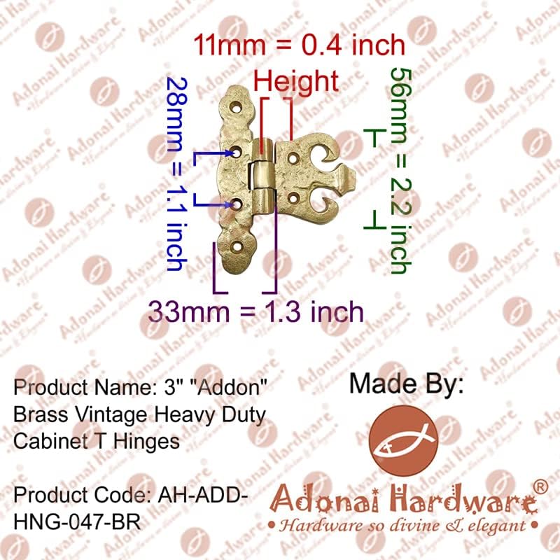 Miniatura 8 de Adonai Hardware Addon Brass - Bisagras en T de gabinete vintage resistentes (paquete de 2 unidades, latón satinado) para puertas de granero,