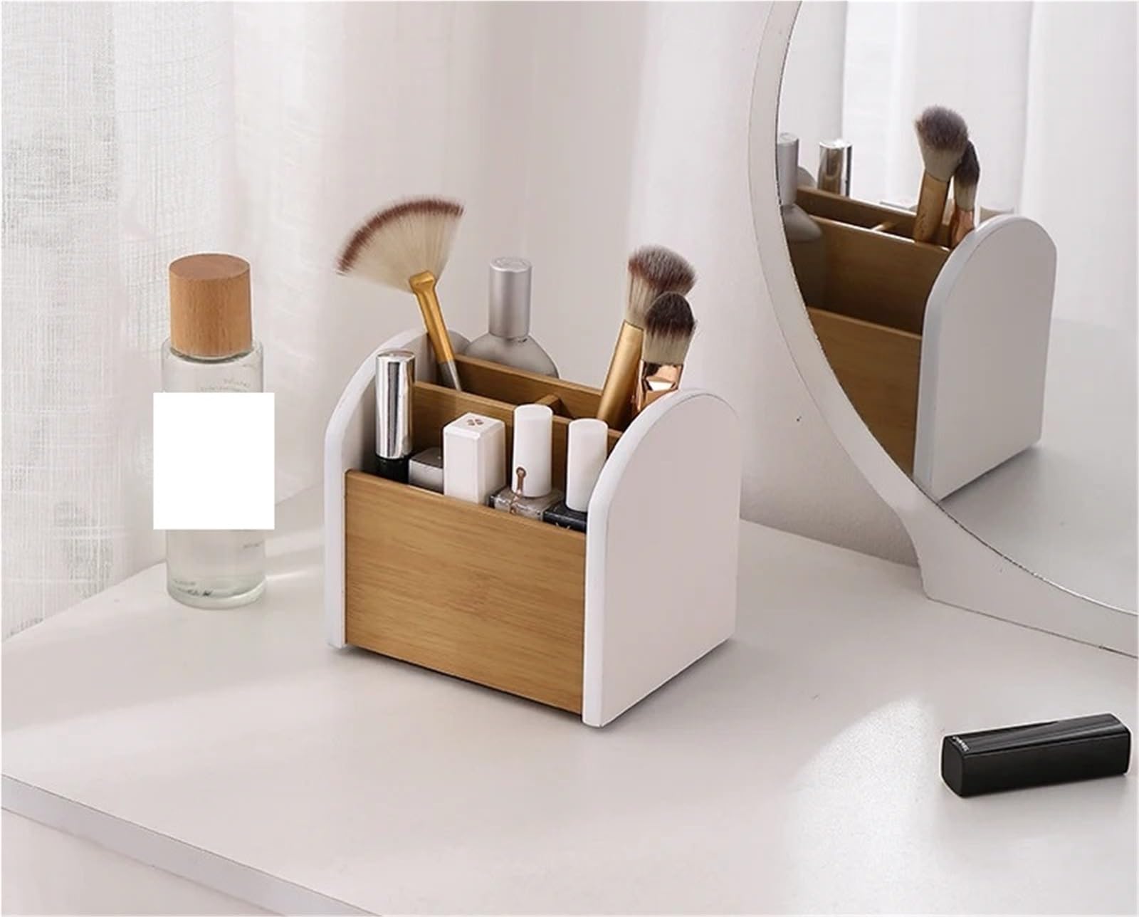 Caja de Almacenamiento organizadora de Control Remoto, Caja organizadora giratoria, Organizador de cosméticos, Cajas de Almacenamiento multifuncionales con Llave de Control Remoto(White)