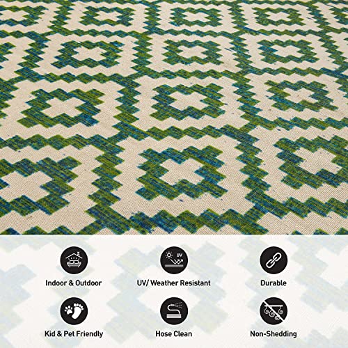 Rugshop Lipari Contemporary Geometric Non-Shedding Outdoor Rugs For Deck,Patio,Backyard Indoor/Outdoor Runner Rug 2' X 7' Green #TOP3