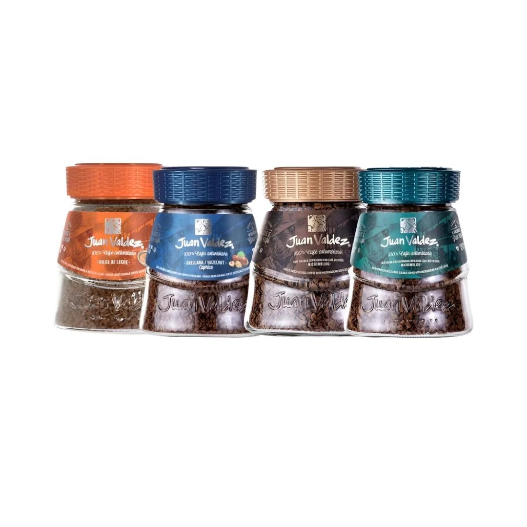 Wondermarket. Degustación Café Colombiano Liofilizado J. Valdez Colombiano Café Soluble Sabores Dulce de Leche Avellana Original y Descafeinado