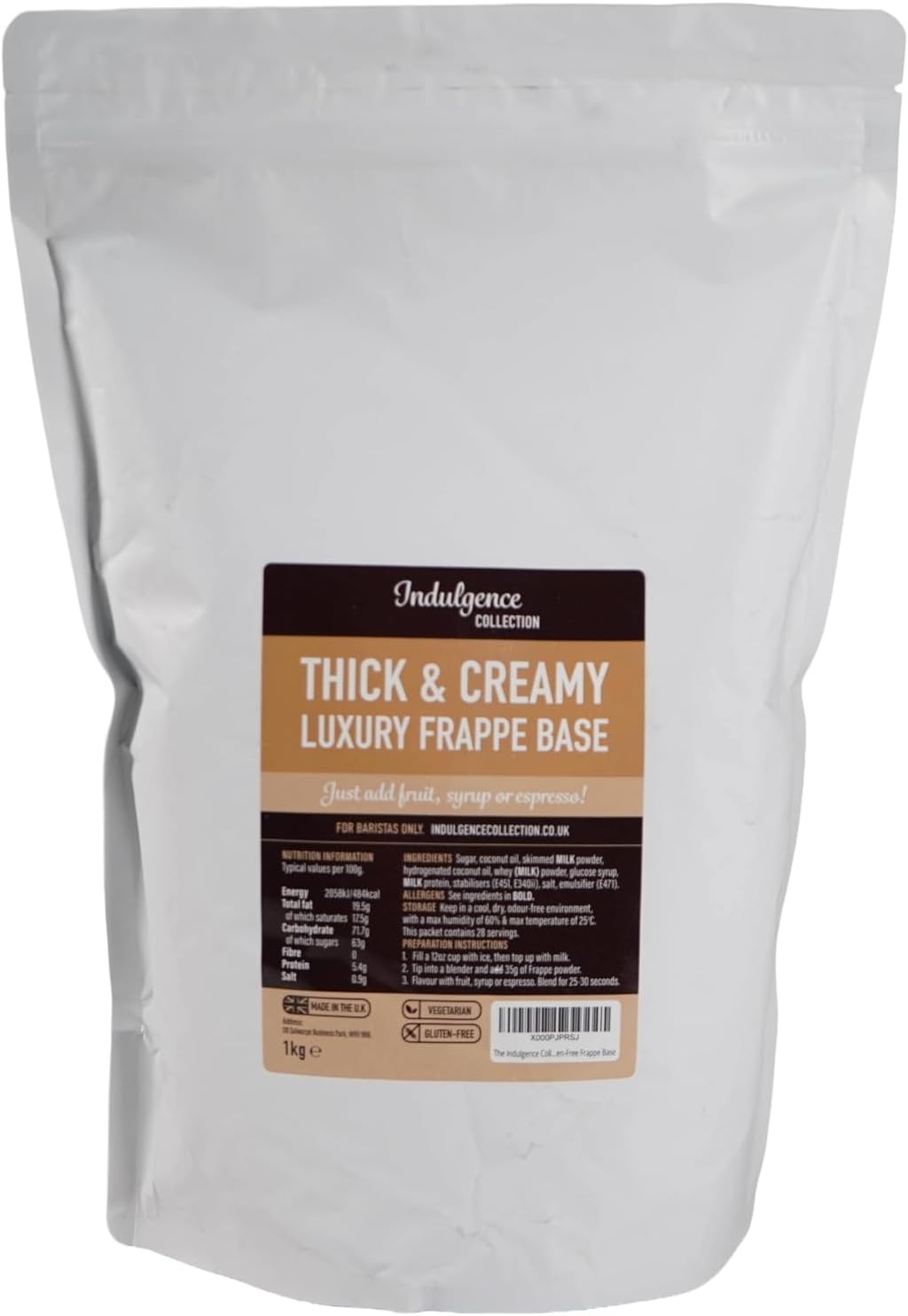 Frappe Powder Base 1kg - Unflavoured Mix - Luxurious Thick and Creamy Texture - Flavour with Espresso, Milk, Syrup and Fruit - Vegetarian and Gluten-Free - Made in the UK