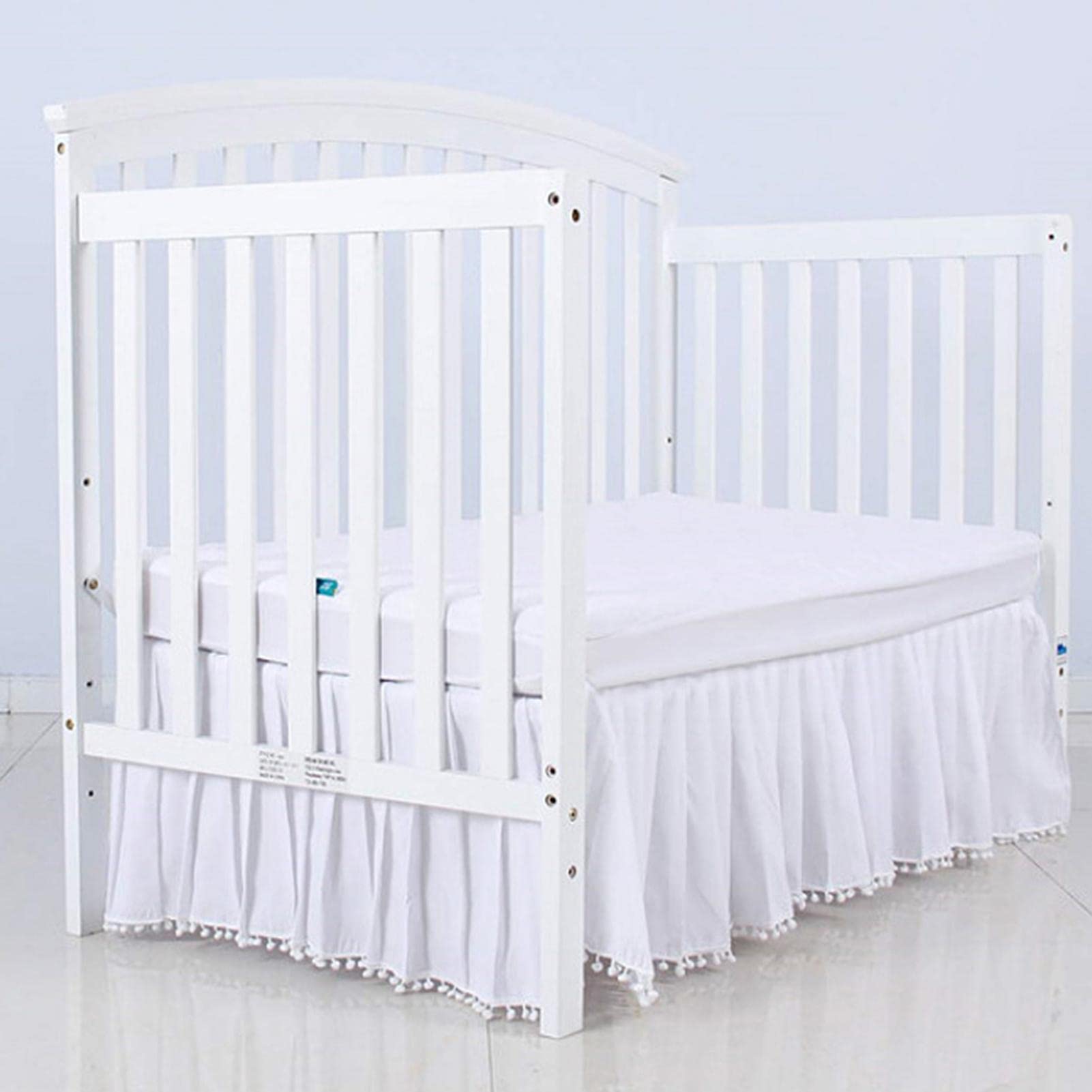 Jupe de Berceau à Volants | Volant Anti-poussière avec Garniture à Pampilles,Jupe de Berceau à Volants avec Pompons, Jupes de literie en Microfibre pour Berceau de bébé pour bébés garçons