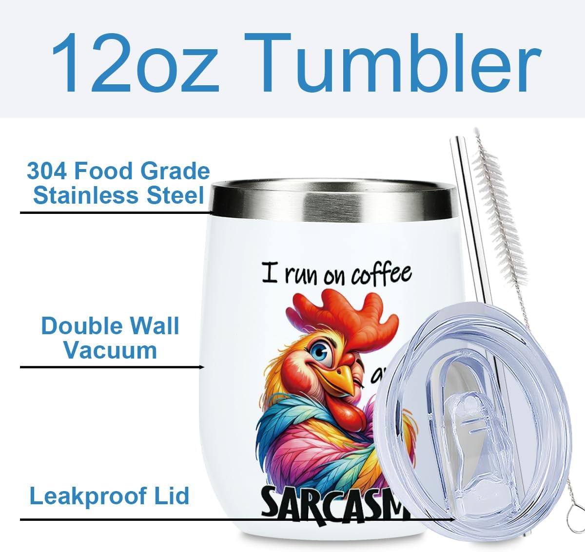 Funny Quotes Wine Tumbler, Sarcastic Chicken Gifts Chicken Decor Double Wall Vacuum Insulated Coffee Mug Wine Glass 12 oz Tumbler with Lid for Women Men Farewell Appreciation Birthday Christmas - Image 2