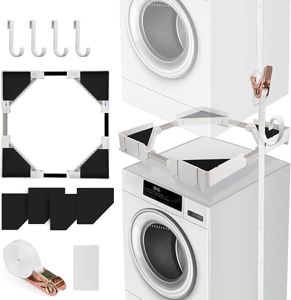 Ajustable kit Union Lavadora Secadora Universal 200 kg de 46 a 66 cm, Soporte Secadora Sobre Lavadora Ofrece Soluciones Para Apilar Lavadoras y Secadoras de Diferentes Tamaños Capacidad Carga - 1