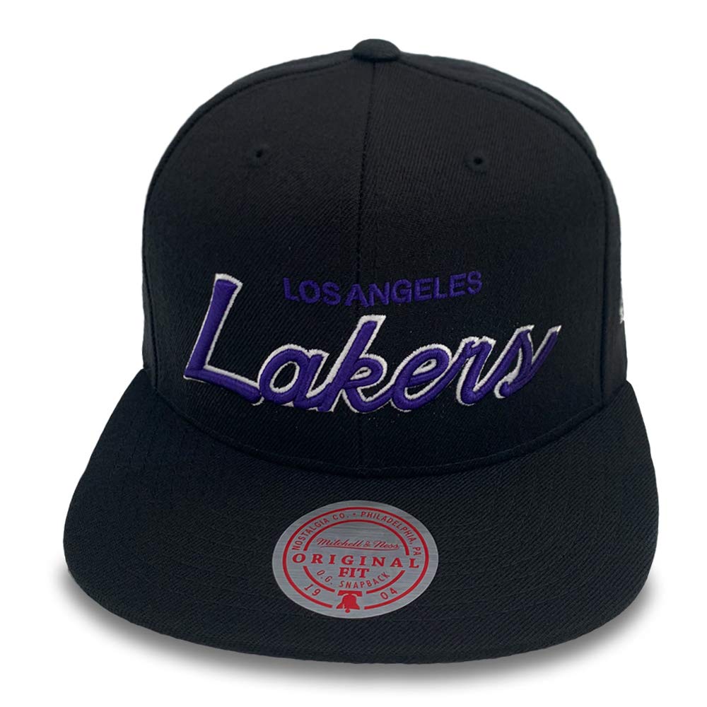Los Angeles LA Lakers Snapback Hat for Men - Black/Purple Script - NBA Basketball Cap for Men