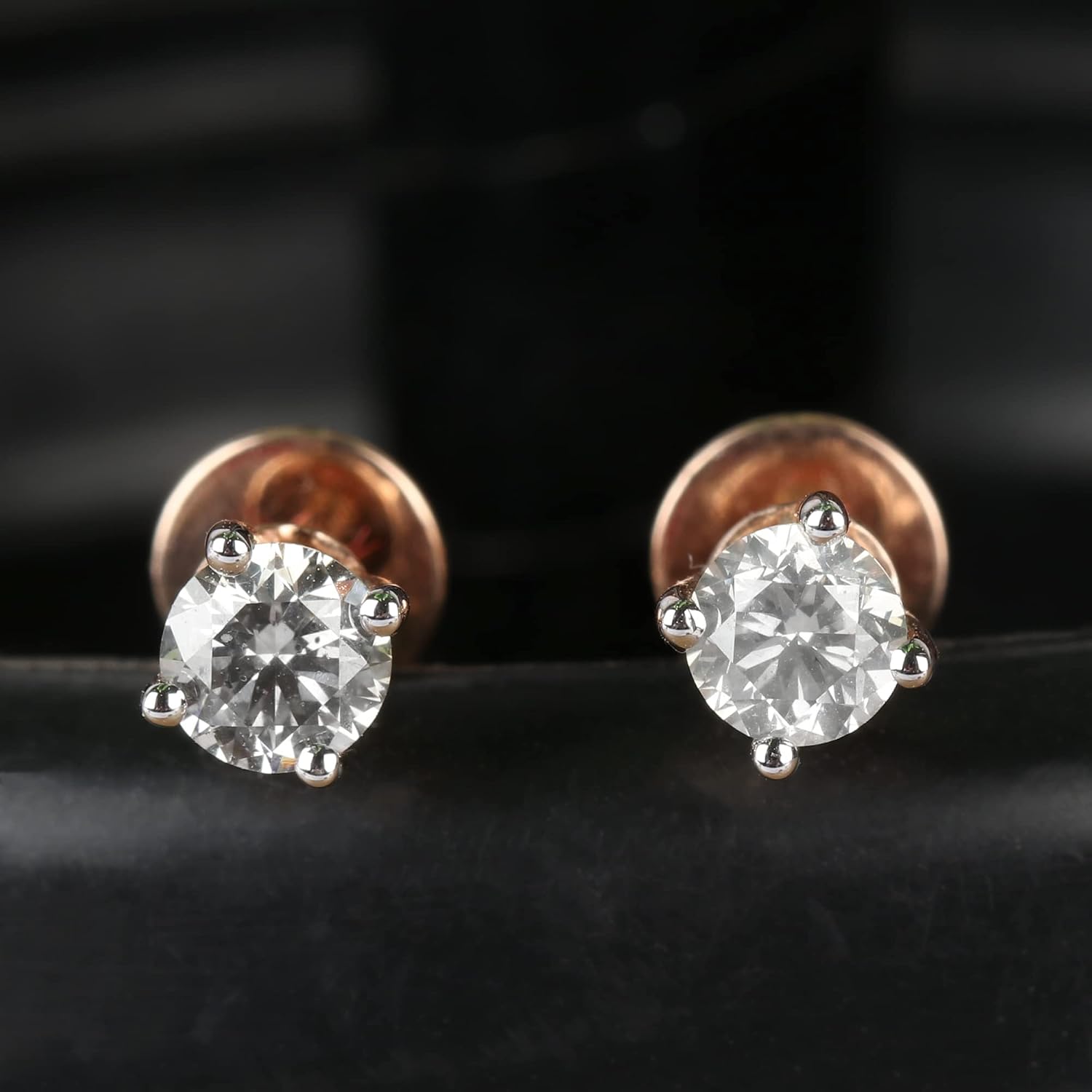 GEMHUB 14K Rose Gold White Diamond 4 Prong Setting Stud Earrings in 1.67 Gram, Small Earrings for Women