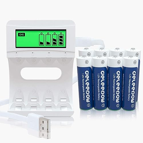 Miniatura 5 de Deleepow Baterías recargables AA Ni-MH 3300mAh 1200 ciclos (8 piezas) con cargador de batería inteligente LCD para baterías recargables AA AAA