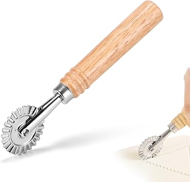 SHANGSKY Pastry Cutter Wheel, Ravioli Cutter Wheel with Long Wooden Handle | Pasta Cutter Dumpling Lace Making Noodle Ruffled Edge Cookies Pie Cutter Kitchen Dough Cutting Tool