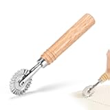 SHANGSKY Pastry Cutter Wheel, Ravioli Cutter Wheel with Long Wooden Handle, Pasta Cutter Dumpling Lace Making Noodle Ruffled Edge Cookies Pie Cutter Kitchen Dough Cutting Tool