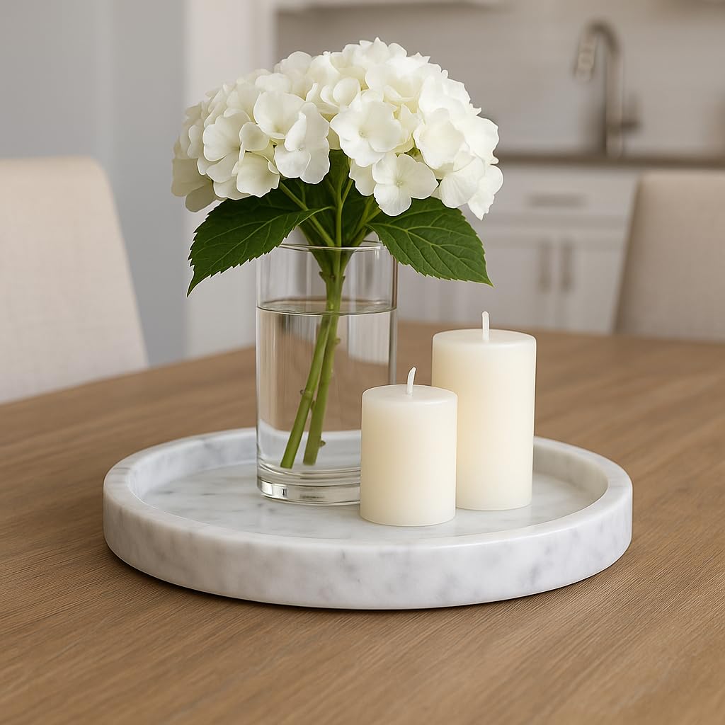 ROTONDI Carrara – Piatto Rotondo in Marmo Bianco Ø 25 cm | Elegante, Lucido, Naturale | Decorazione Casa, Bagno, Cucina, Soggiorno | Portaoggetti e Arredo Design