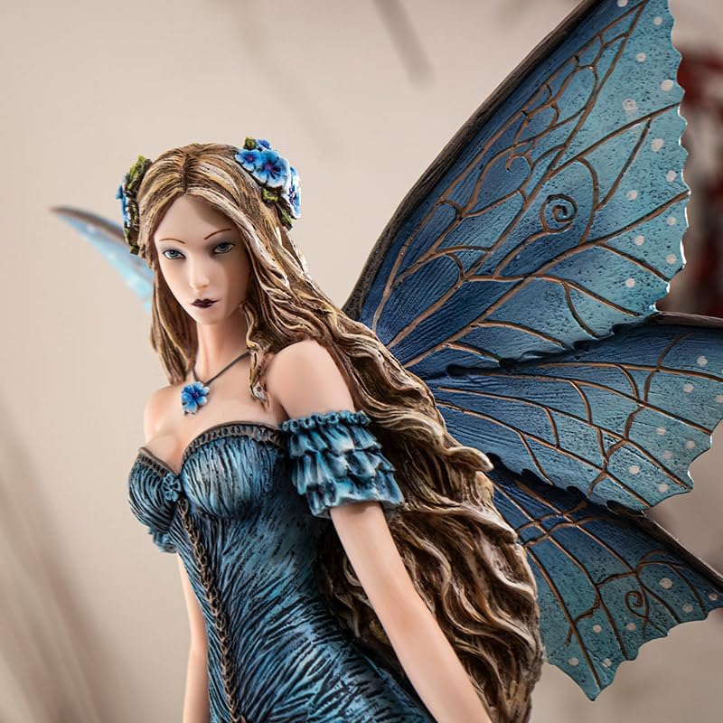 Pacific Giftware Lavender Fairy Figurine 16.54” Tall with Elegant Blue Wings and Floral Gown Exquisite Resin Fairy Statue for Indoor Home and Outdoor Garden Decor