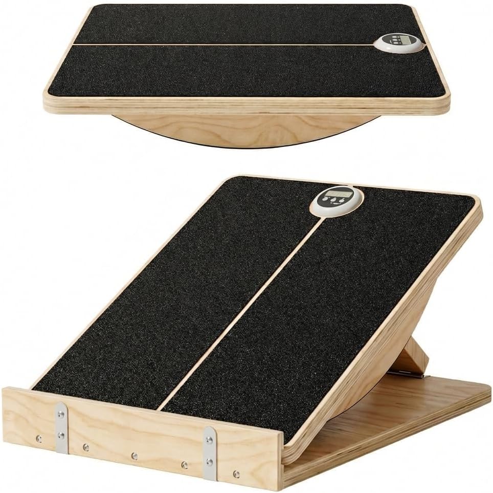 Slant Board for Exercise, 2-in-1 Balance Board & Calf Stretcher with Timer,Adjustable Wooden Squat Wedge with Anti-Slip Surface,Incline Board for Stretching & Blance Training