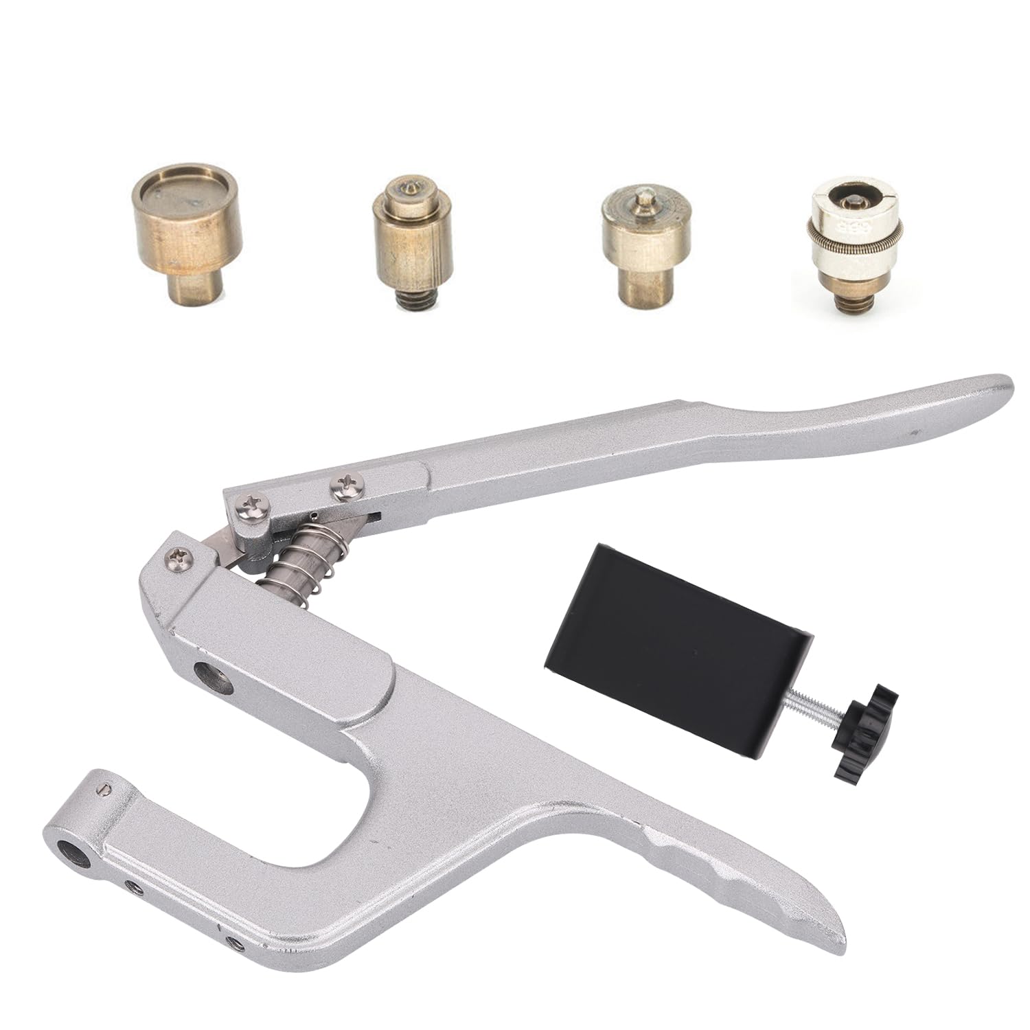 WedDecor Juego de troqueles de botones a presión de 15 mm y alicates ZYT plateados con abrazadera de banco, botones sin costura, kit de herramientas de instalación para chaqueta de cuero, bolso, arte