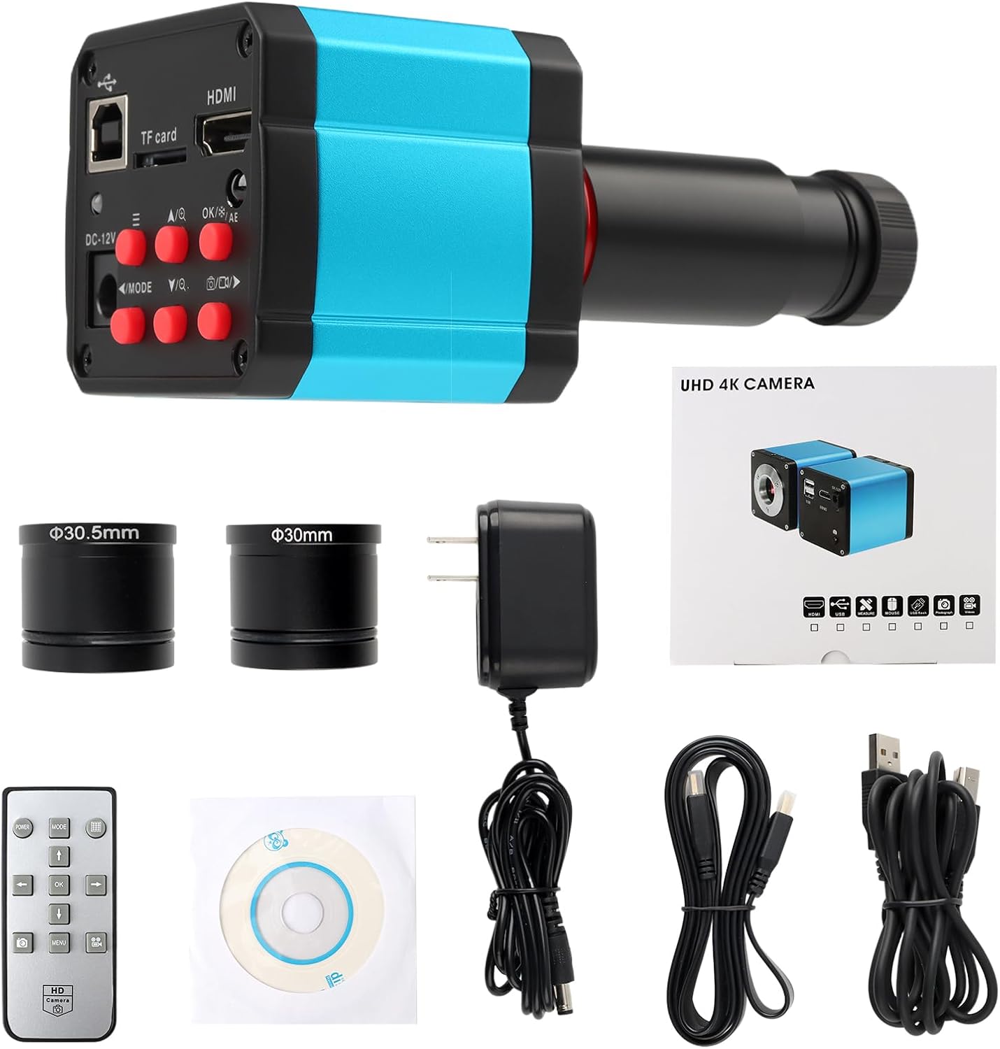 37MP 1080P 60FPS USB C-Mount Microscope Camera, Industry Video Camera with HDMI Cable & Conversion Adapter, Digital Microscope Camera for Lab Industrial Electronics Inspection