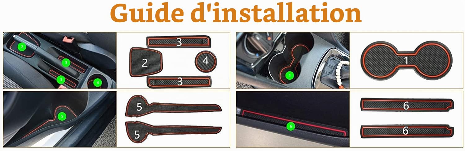 Anti-poussière Anti-dérapant Tapis pour Intérieur Porte, Coupe, Accoudoir Stockage Boîte Fit pour Polo 2011-2016 (Pack de 9) (Rouge)