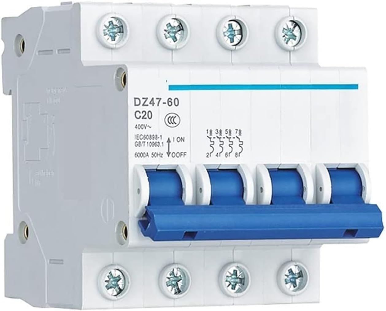 Circuit breaker DZ47-60 1/2/3/4P AC 230/400V Breaker C 1 2 3 4 5 6 10 15 16 20 25 32 40 50 60A Type C Short Circuit Protector 1Pcs (Color : 2P, Size : DZ47-60-C20) ( Color : 2P , Size : DZ47-60-C5 )