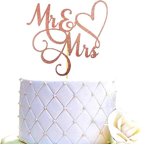 1 pieza de decoración para tartas con purpurina de Mr & Mrs  Público de amor para tartas de compromiso, despedida de soltera, fiesta de cumpleaños,