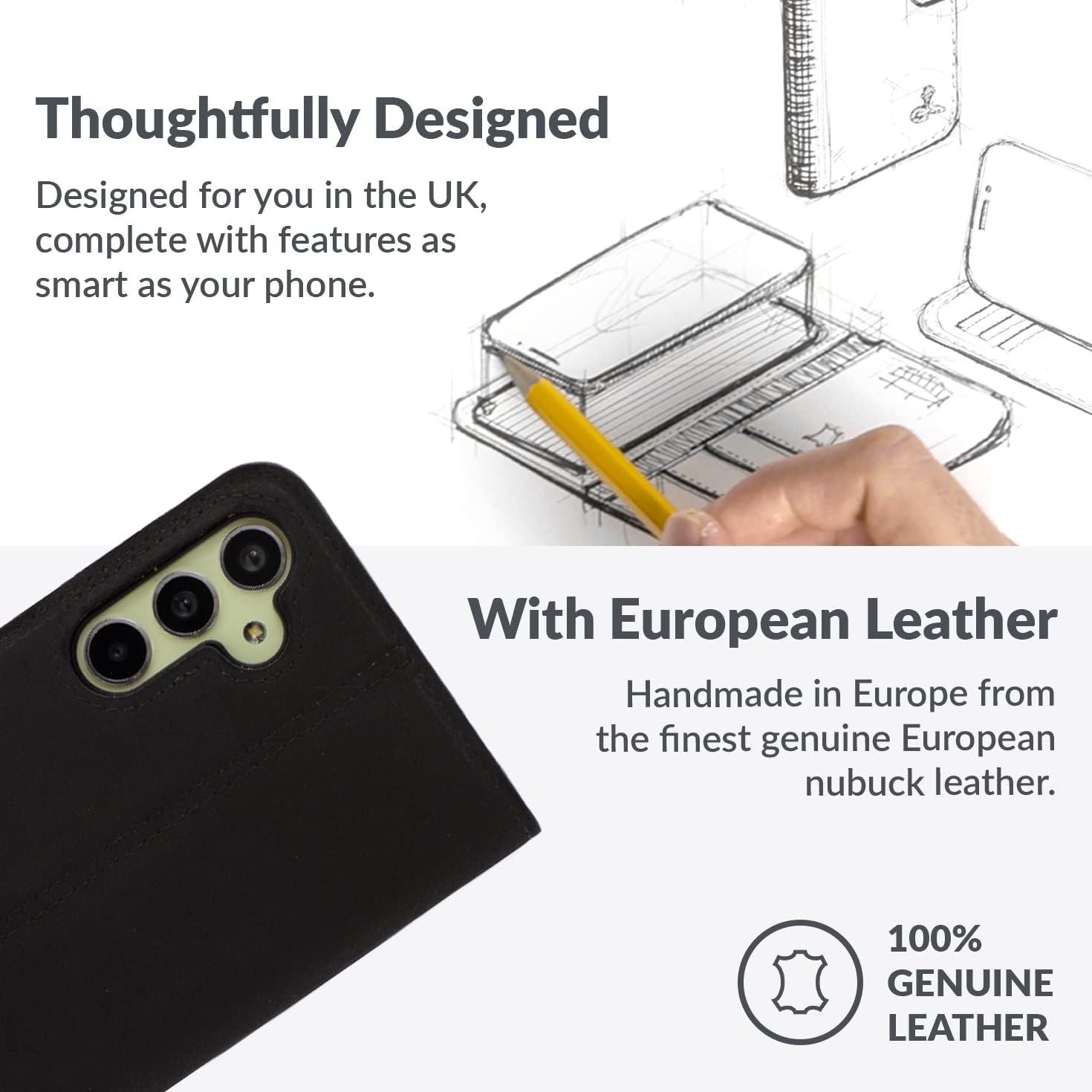 Snakehive Vintage Wallet for Samsung Galaxy A34 || Real Leather Wallet Phone Case || Genuine Leather with Viewing Stand & 3 Card Holder || Flip Folio Cover with Card Slot (Black)