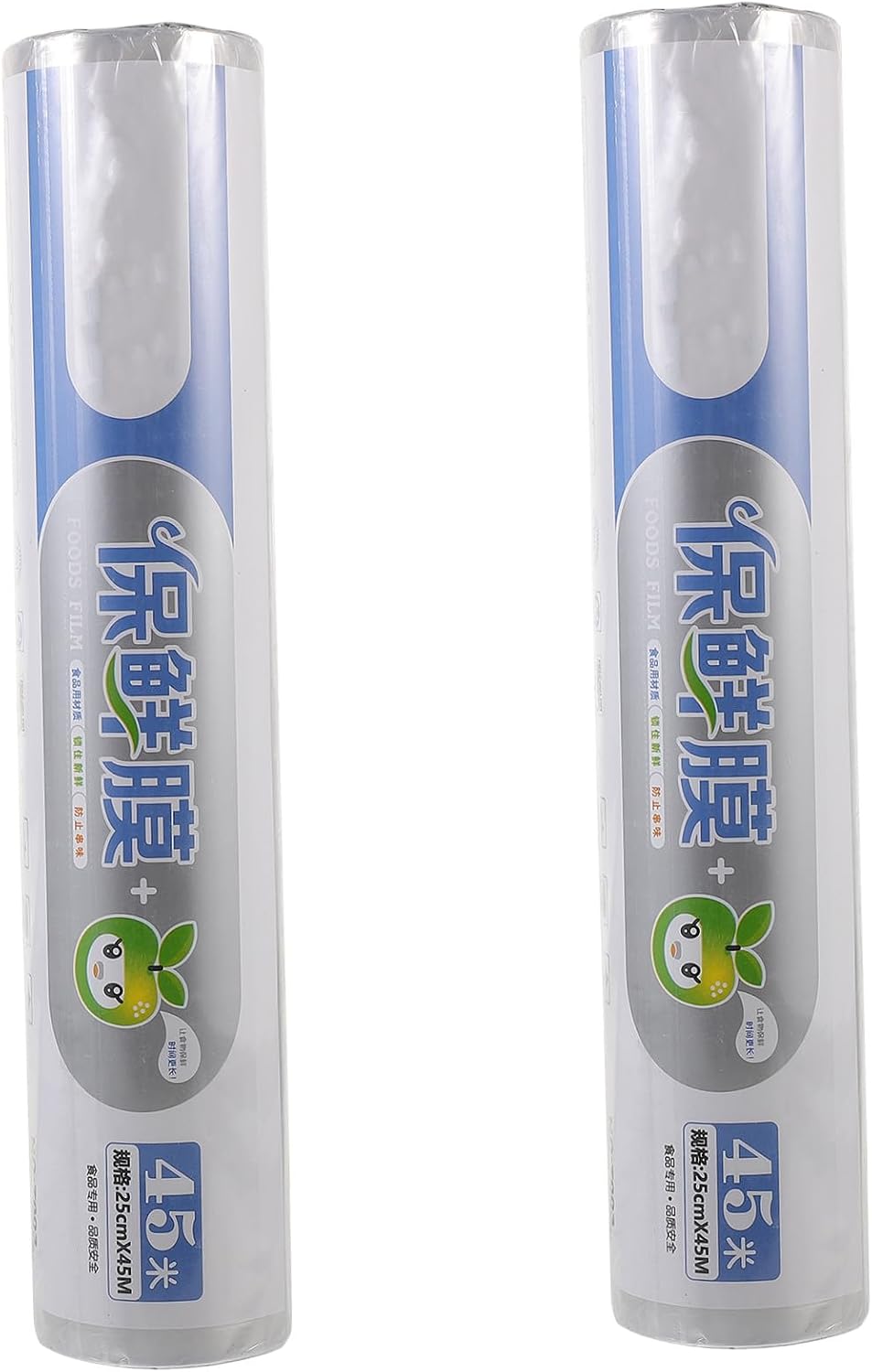 Disposable Pe Food Wrap Roll 2pcs 25cm X 45m with Slide Cutter, Kitchen Cling Film for Food Preservation and Produce Storage