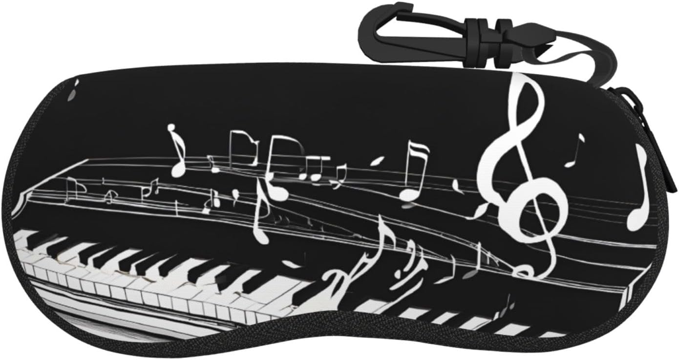 Black White Music Note Neoprene Zipper Eyeglass Case
