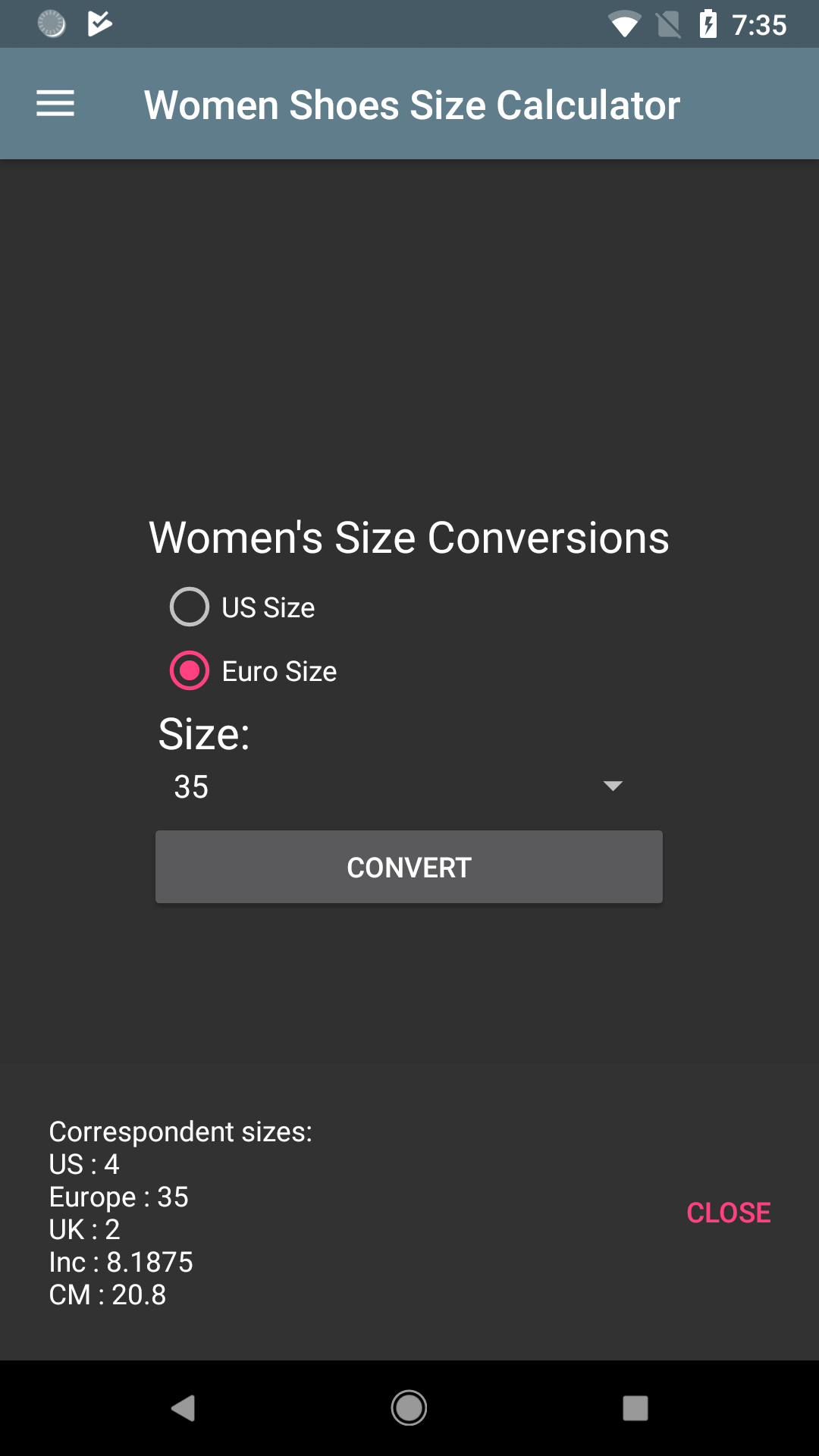Women Shoes Size Converter App on Amazon Appstore