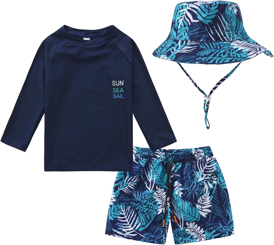Baby Boys Long Sleeve Rashguard Swimsuit and Sun Hat
