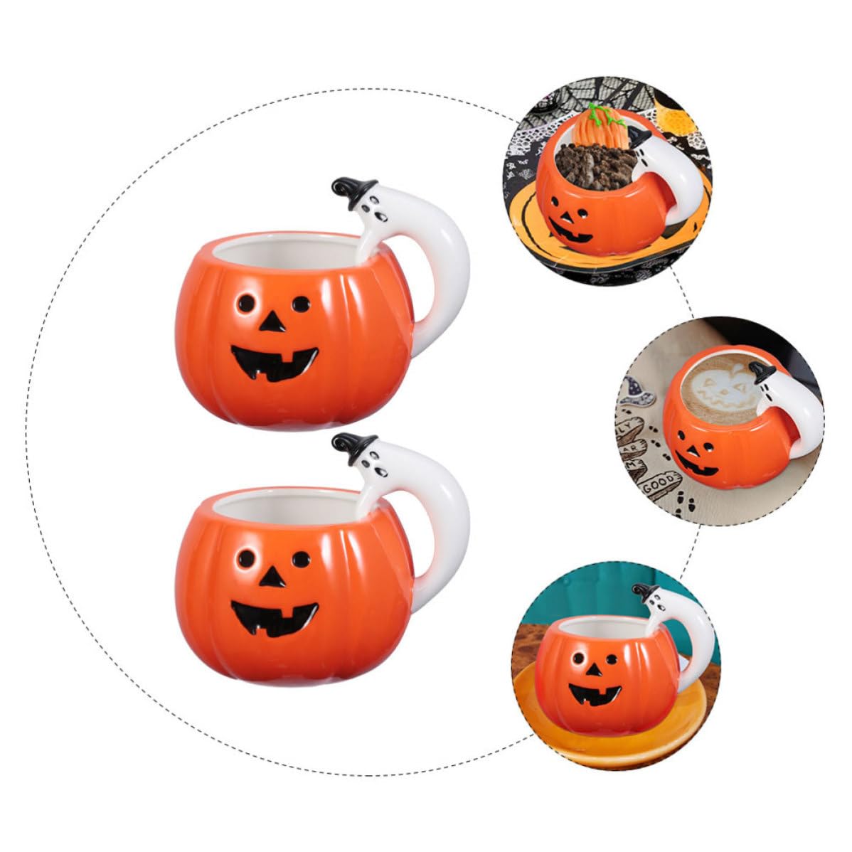Healeved 2 Piezas Tazas como Café y Leche Creativas y Prácticas de Cerámica Forma de Calabaza para Bebidas en Fiestas Temáticas de Halloween